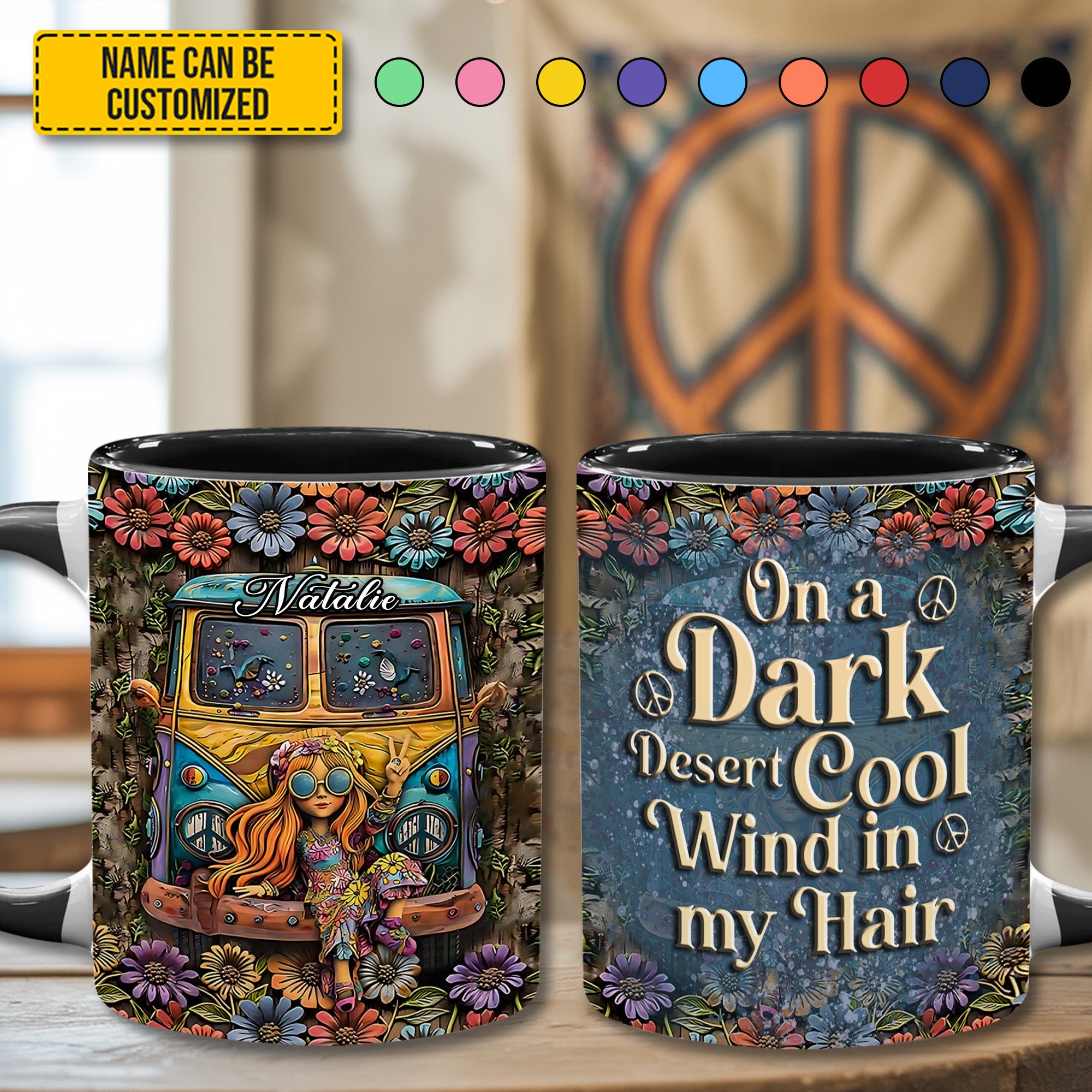 Personalized Hippie Accent Mug On A Dark Desert Hippie Present Ideas - Image 3