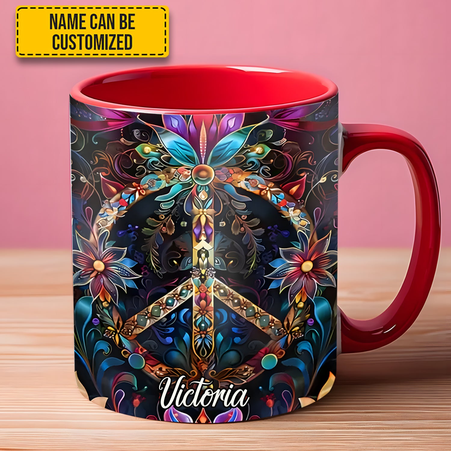 Personalized Hippie Accent Mug Peace & Love Symbol Hippie Gifts Ideas For Her - Image 3