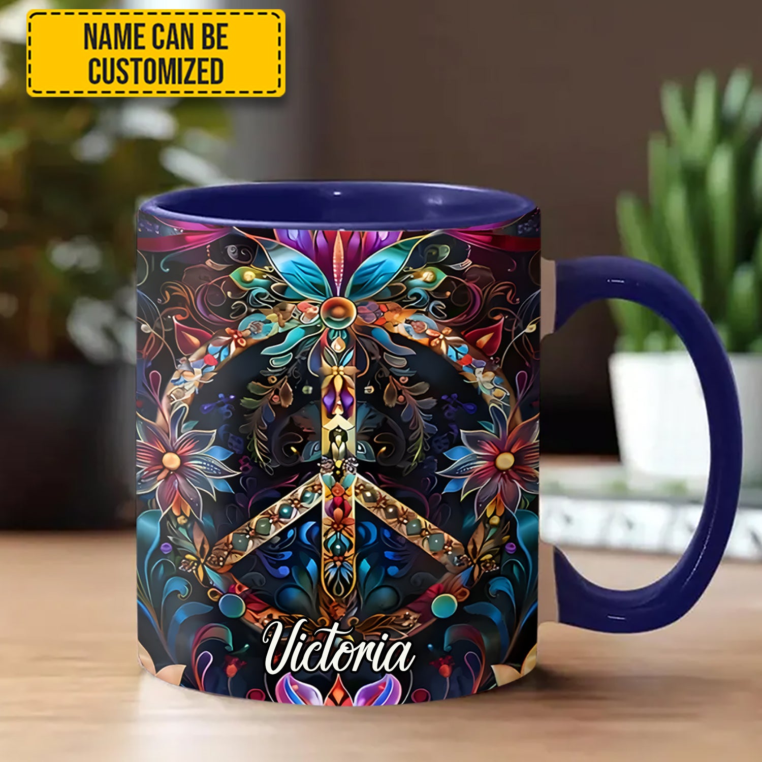 Personalized Hippie Accent Mug Peace & Love Symbol Hippie Gifts Ideas For Her - Image 4