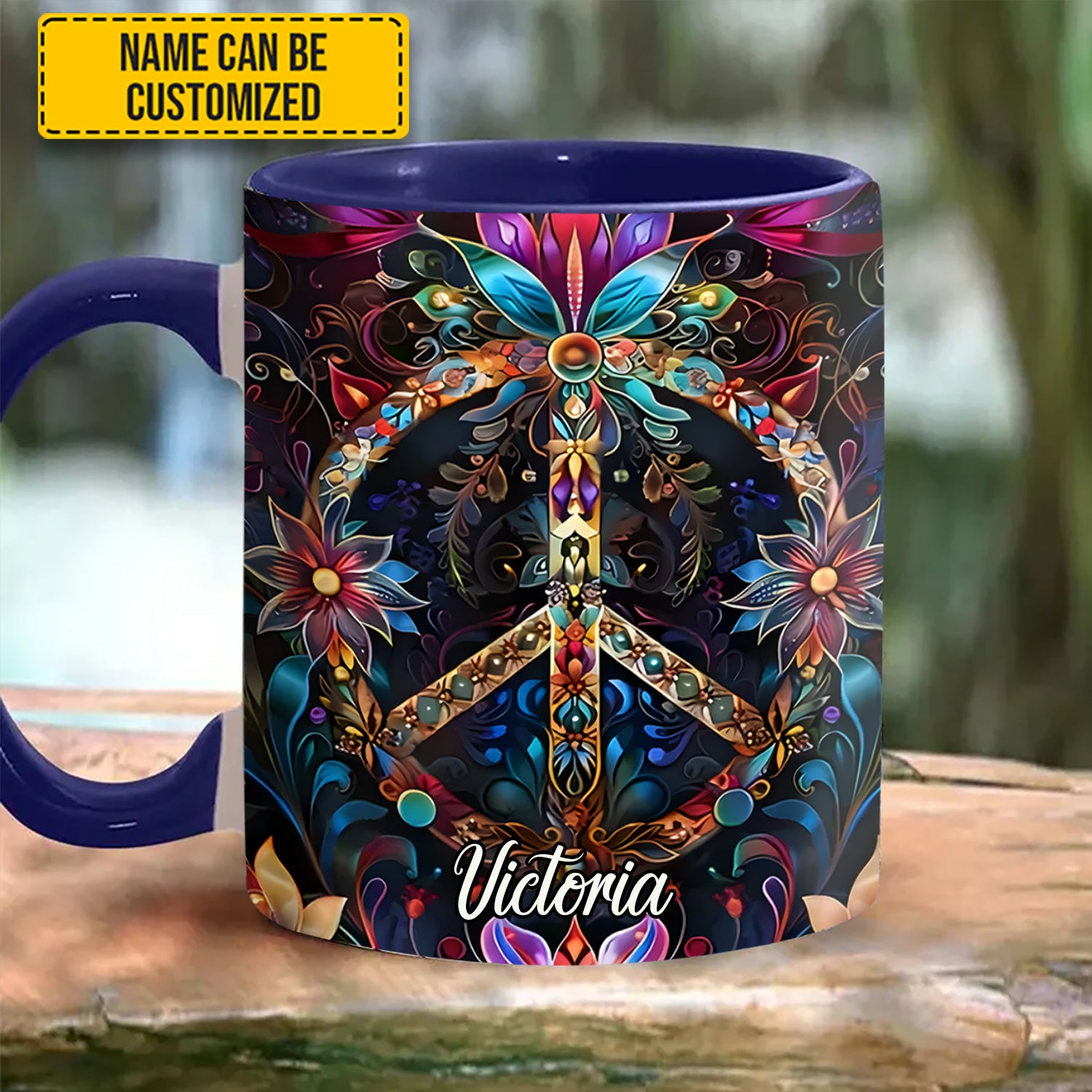 Personalized Hippie Accent Mug Peace & Love Symbol Hippie Gifts Ideas For Her - Image 2