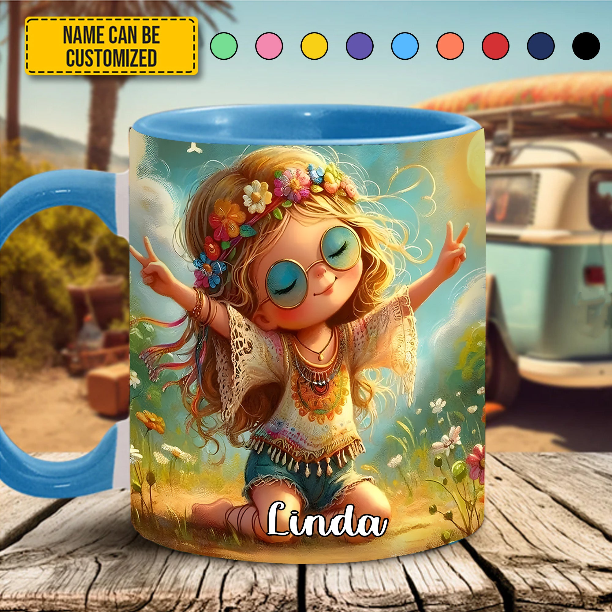 Personalized Hippie Girl Accent Mug Hippie Present Ideas - Image 2