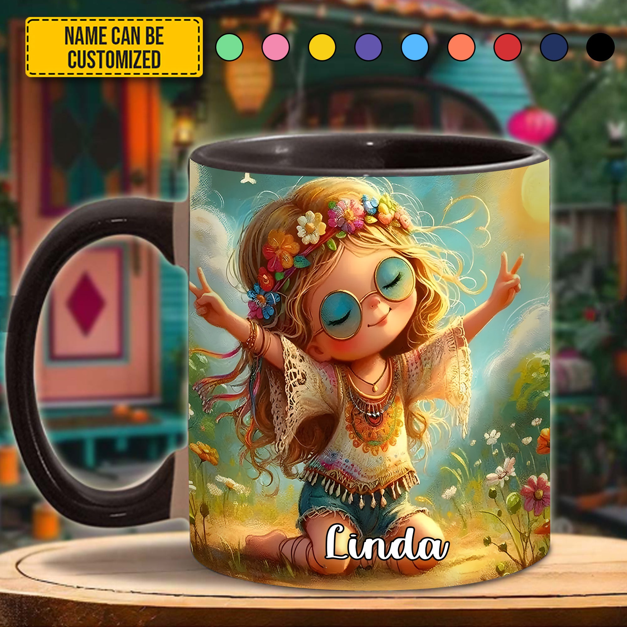 Personalized Hippie Girl Accent Mug Hippie Present Ideas - Image 5