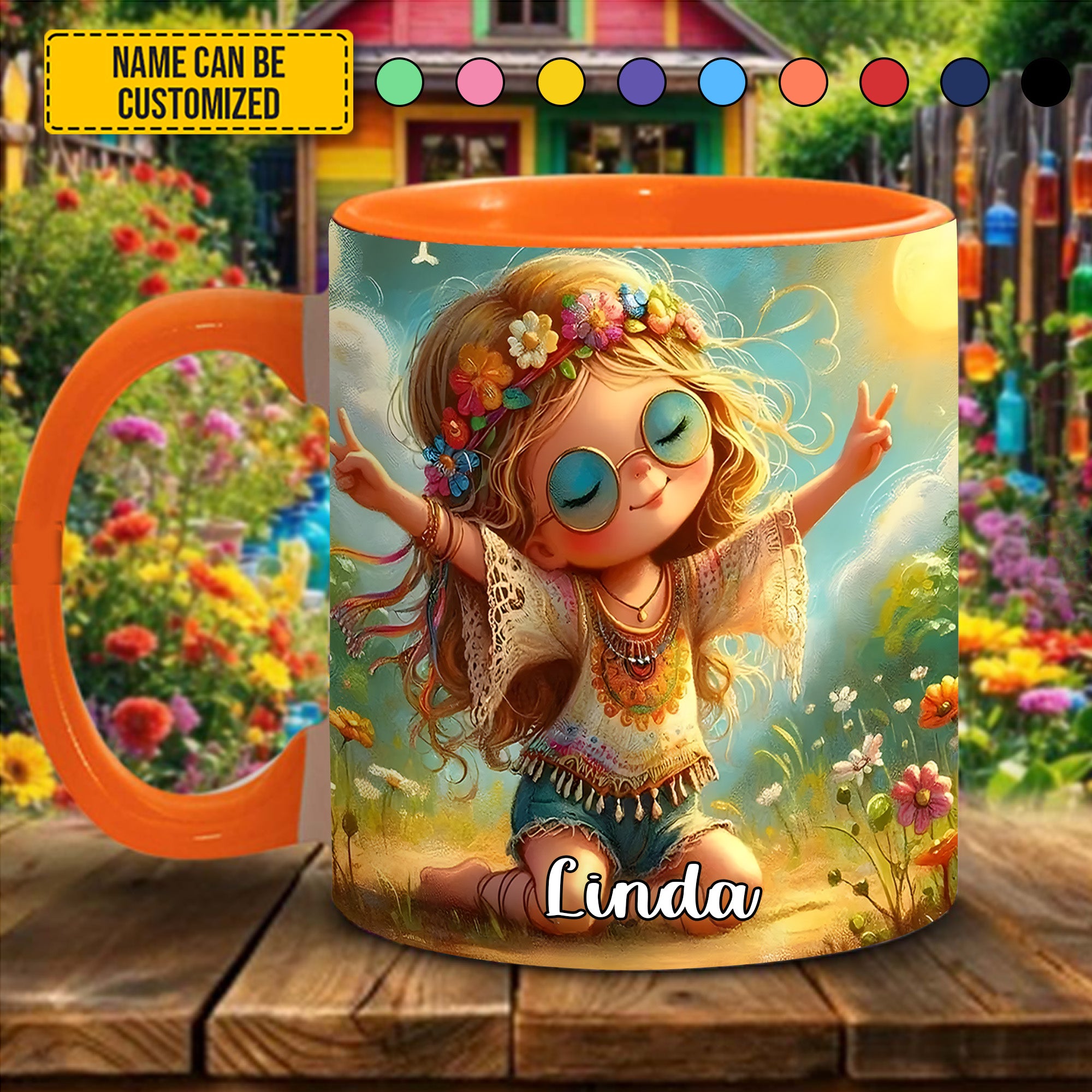 Personalized Hippie Girl Accent Mug Hippie Present Ideas