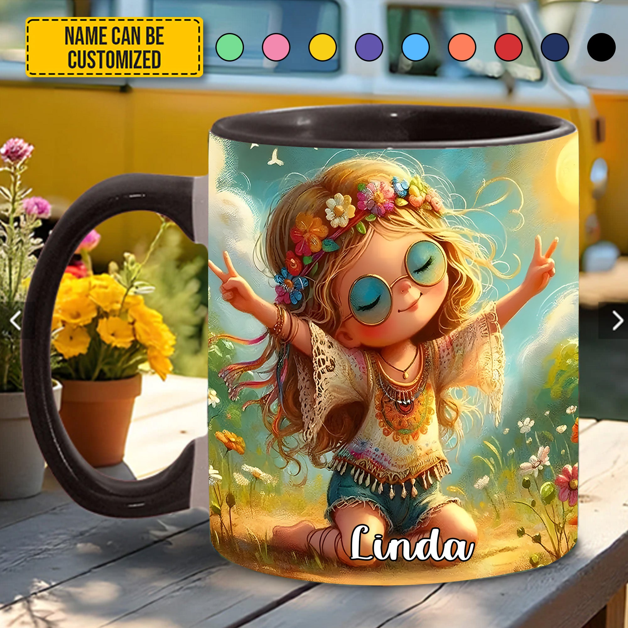 Personalized Hippie Girl Accent Mug Hippie Present Ideas - Image 6