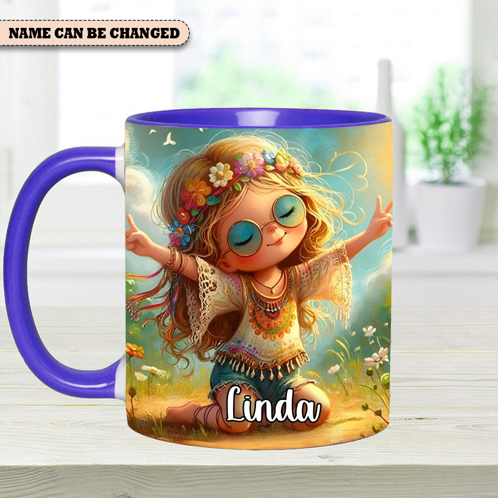 Personalized Hippie Girl Accent Mug Hippie Present Ideas - Image 4