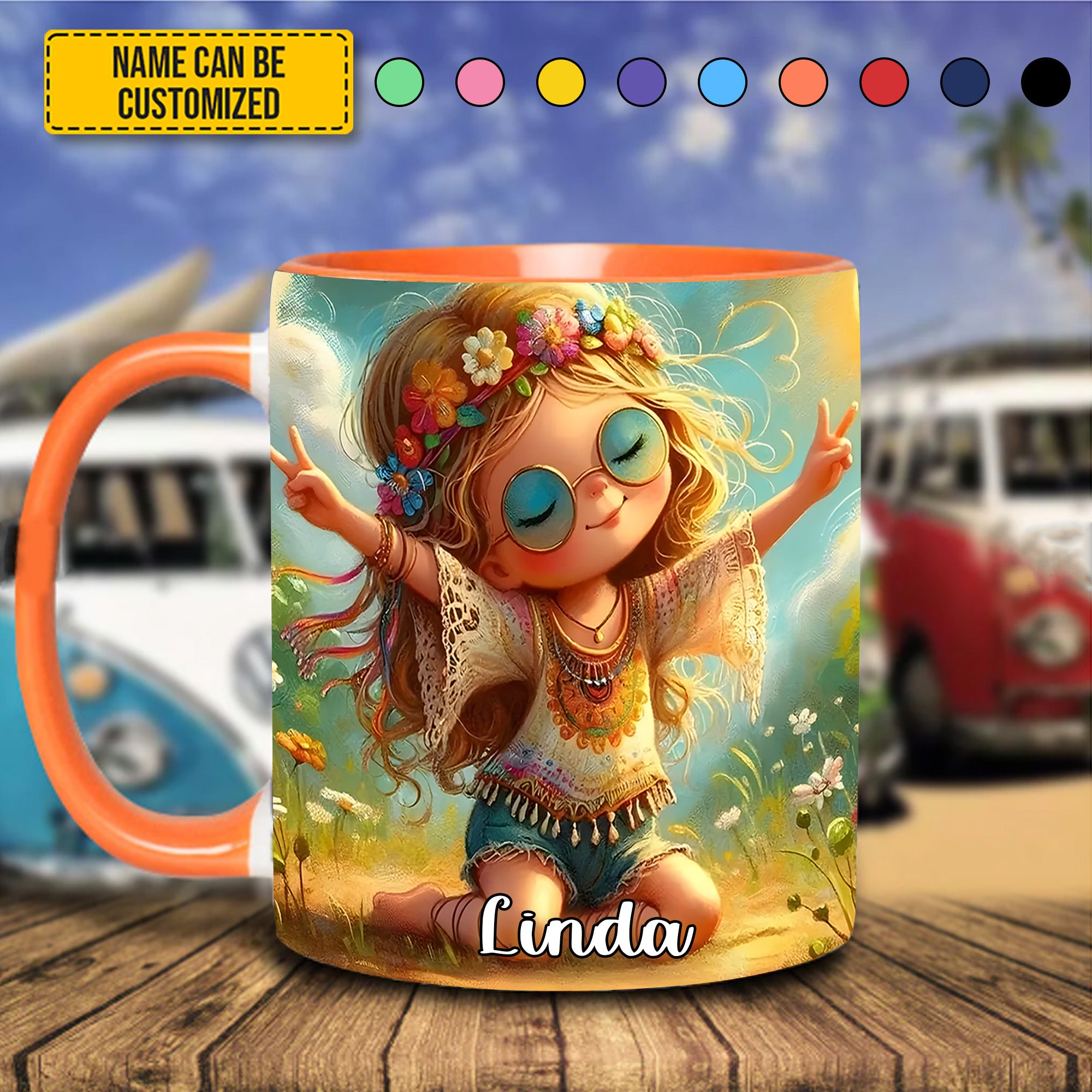 Personalized Hippie Girl Accent Mug Hippie Present Ideas - Image 3