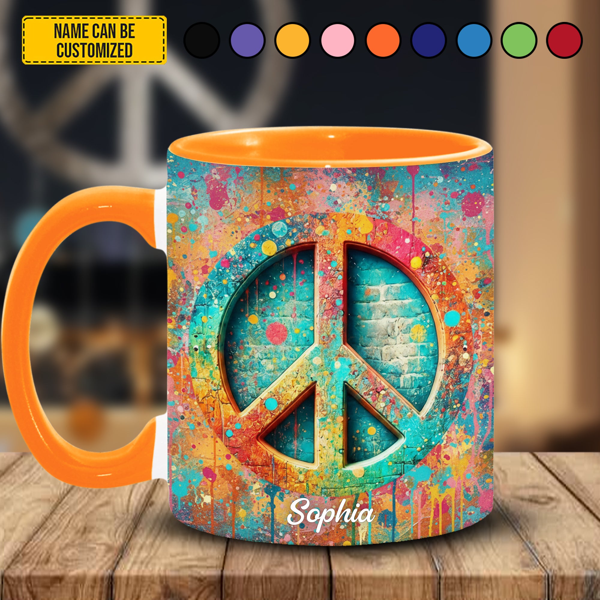Personalized Hippie Symbol Accent Mug Best Gifts For Hippie Boyfriend - Image 2