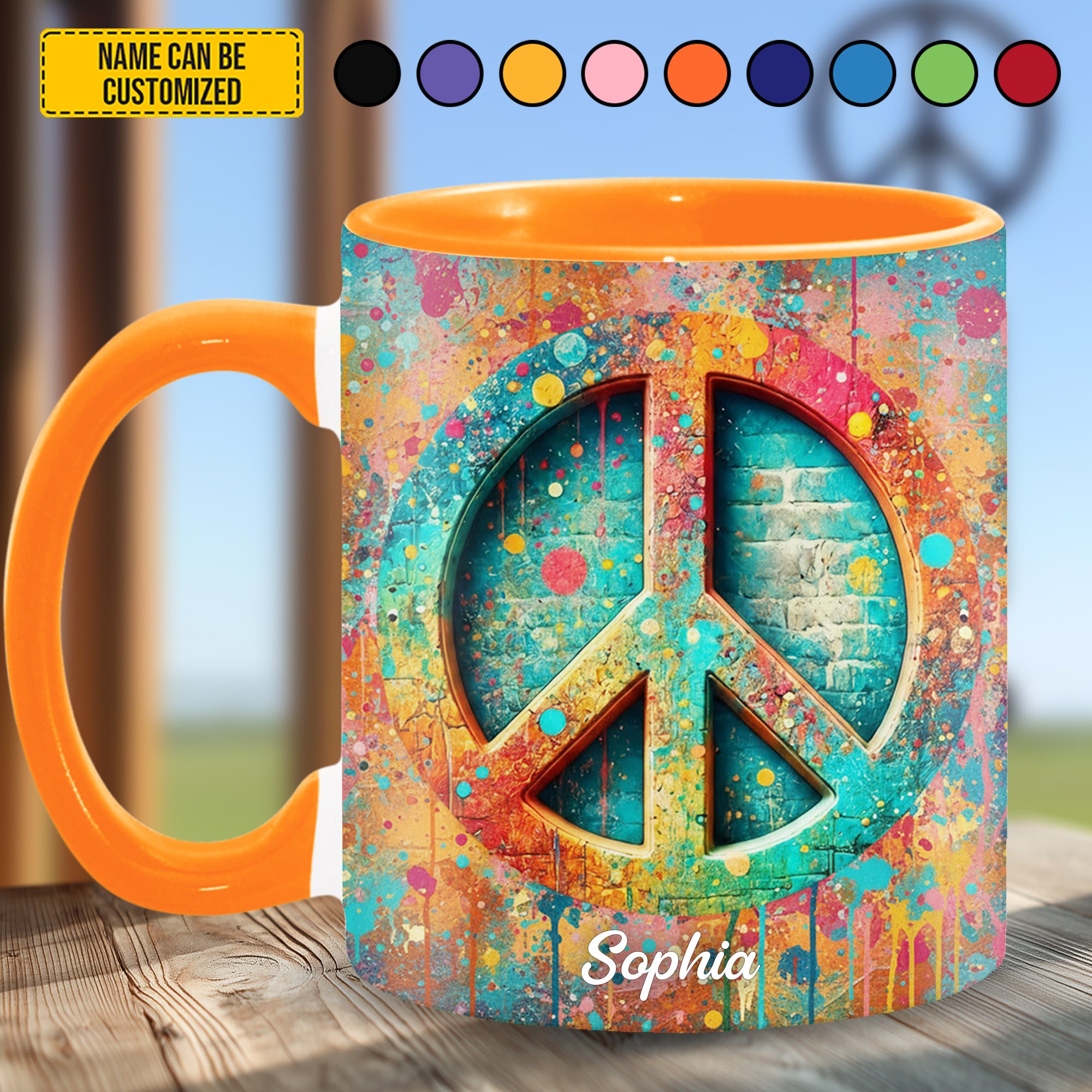 Personalized Hippie Symbol Accent Mug Best Gifts For Hippie Boyfriend