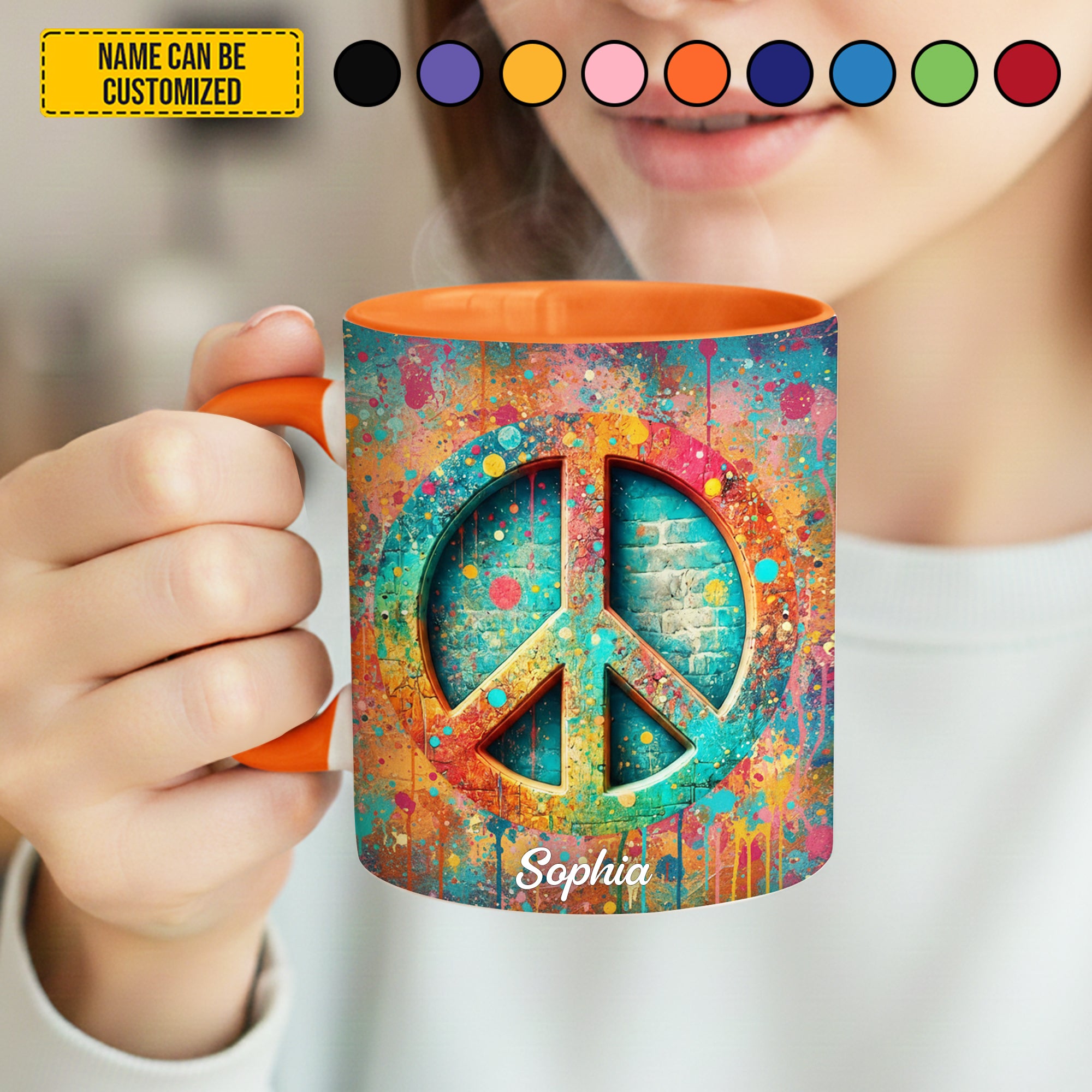 Personalized Hippie Symbol Accent Mug Best Gifts For Hippie Boyfriend - Image 3