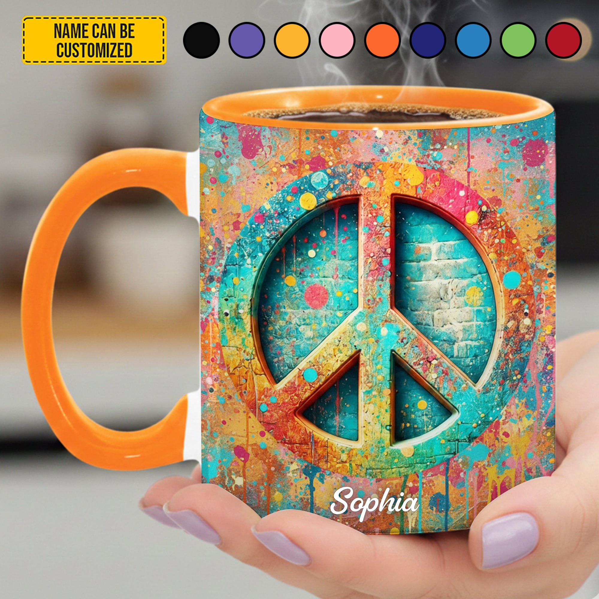 Personalized Hippie Symbol Accent Mug Best Gifts For Hippie Boyfriend - Image 4