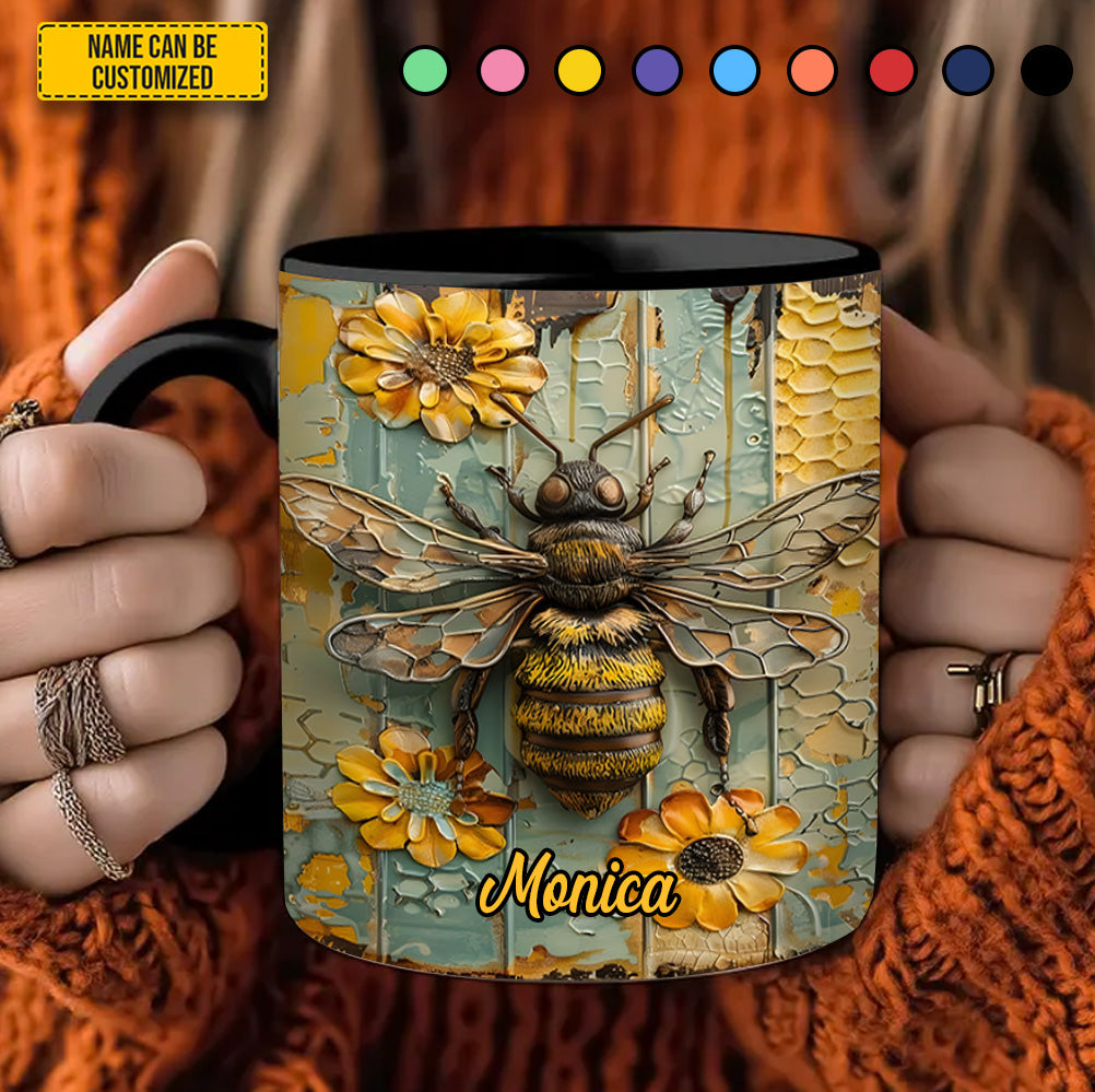 Personalized Honeybee Flowers Accent Mug Present Ideas For Bee Lovers - Image 3
