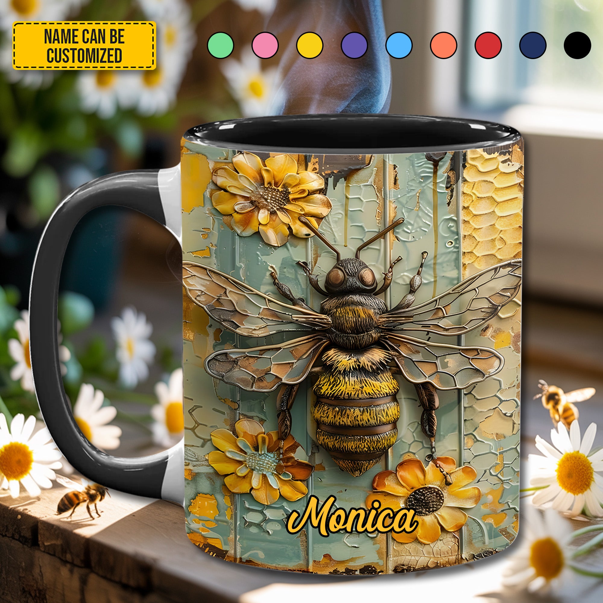 Personalized Honeybee Flowers Accent Mug Present Ideas For Bee Lovers - Image 4