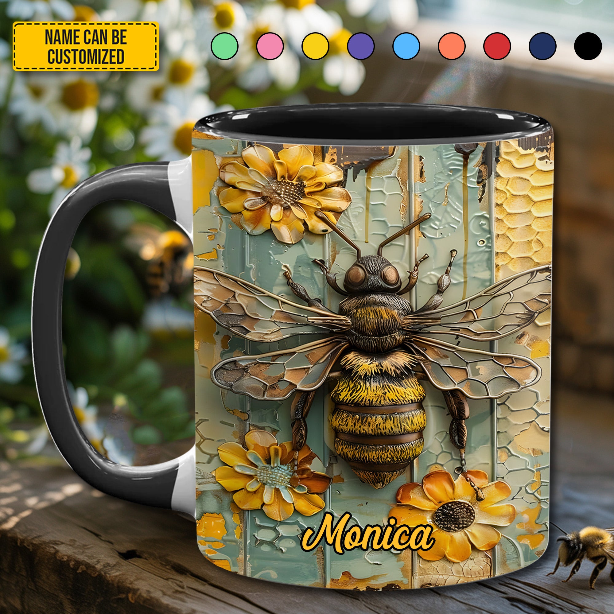 Personalized Honeybee Flowers Accent Mug Present Ideas For Bee Lovers - Image 5