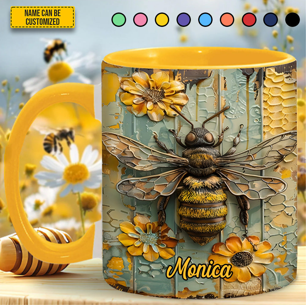 Personalized Honeybee Flowers Accent Mug Present Ideas For Bee Lovers