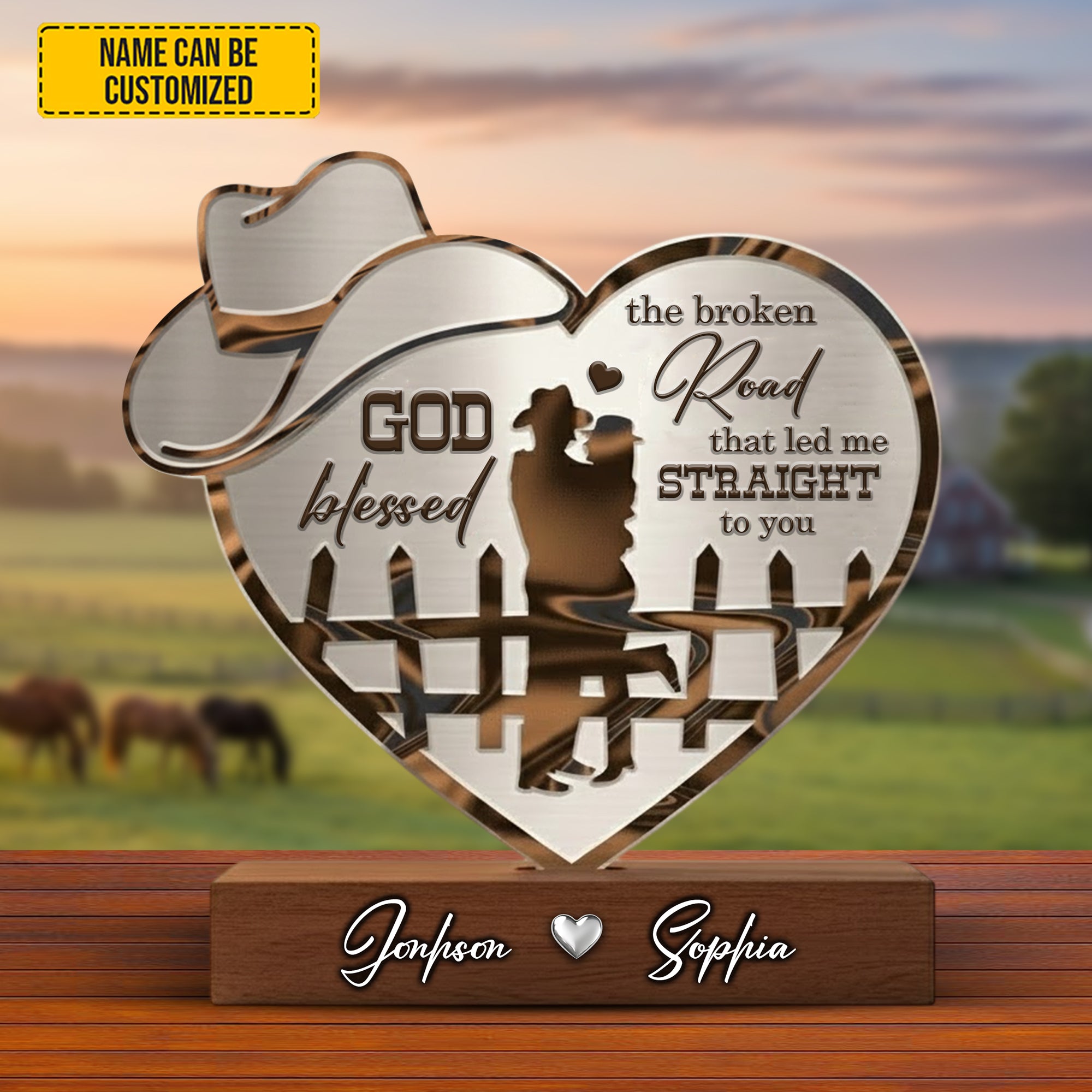 Personalized Horse Couple Acrylic Plaque God Blessed The Broken Road Good Engagement Gifts - Image 2