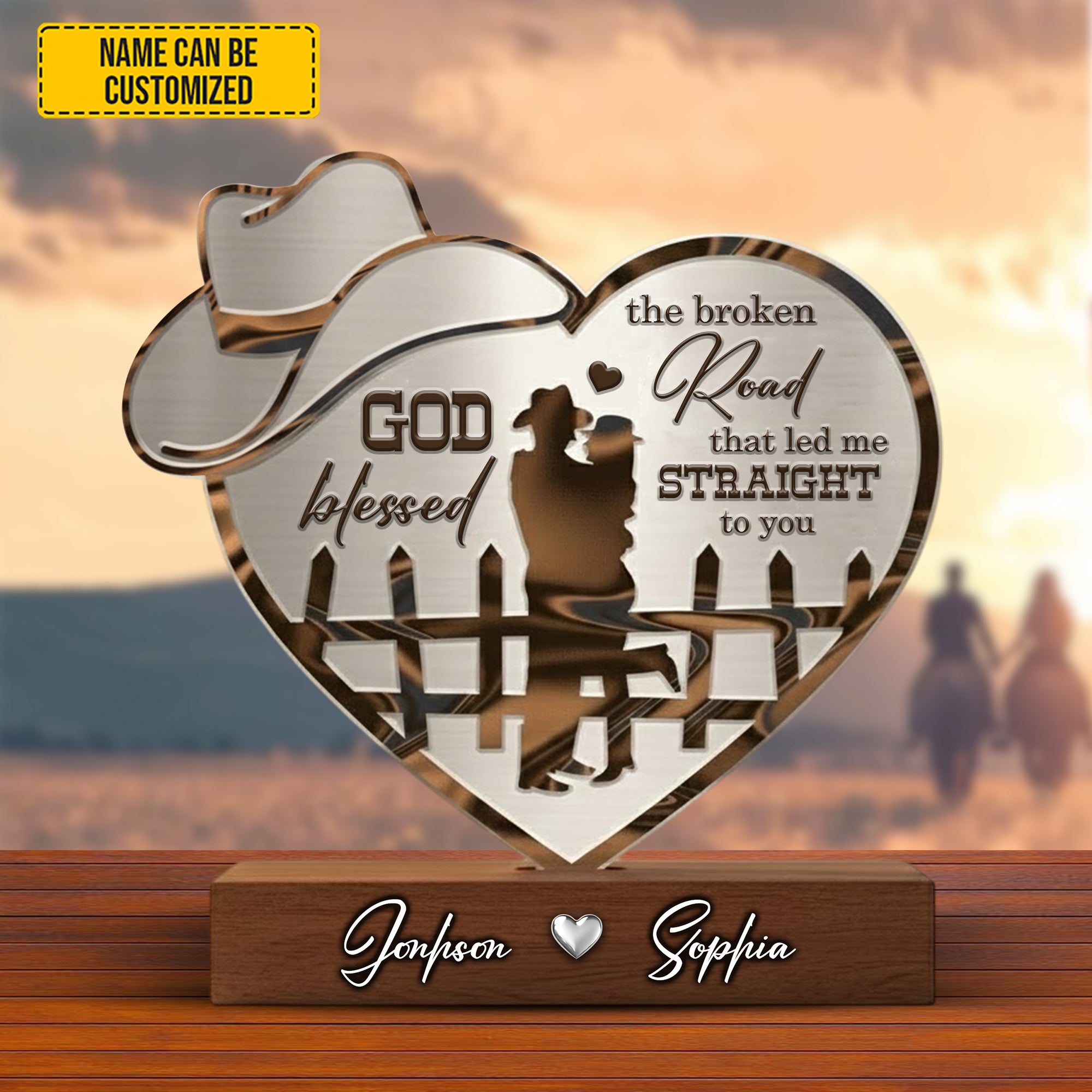 Personalized Horse Couple Acrylic Plaque God Blessed The Broken Road Good Engagement Gifts