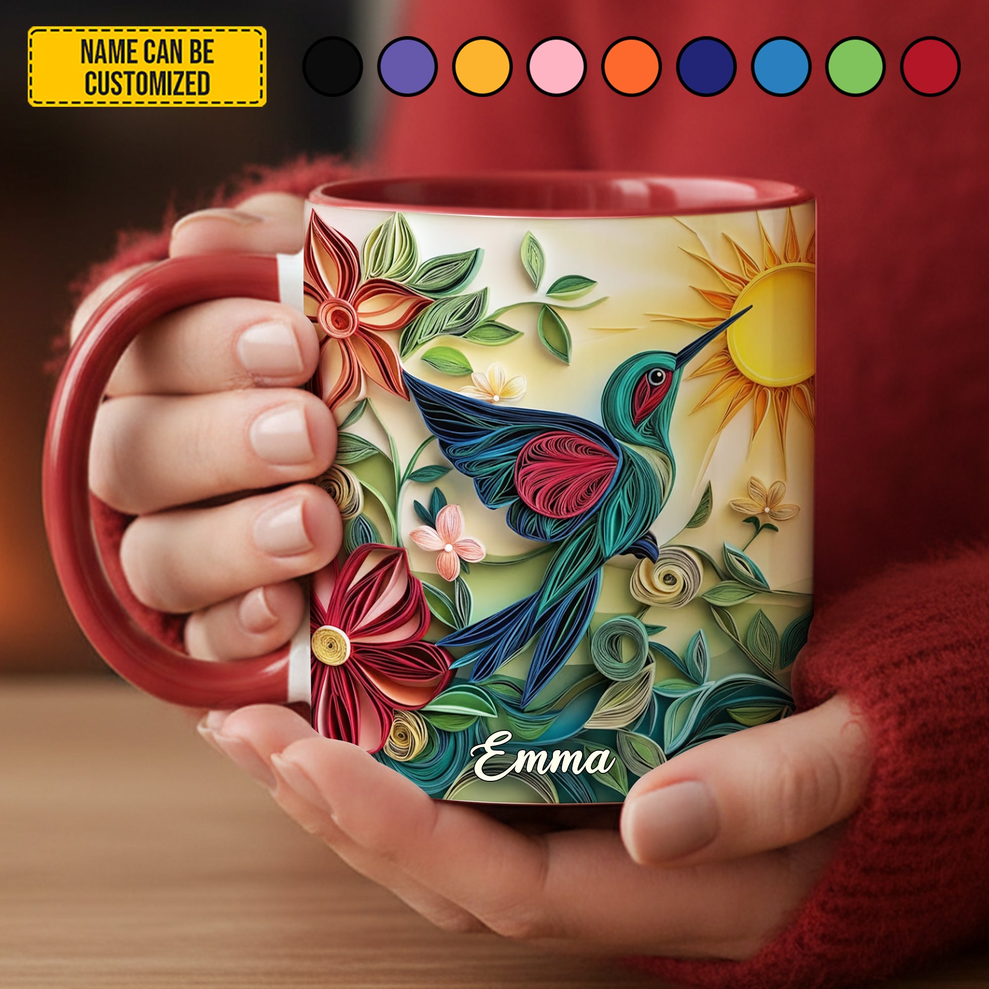 Personalized Hummingbird Accent Mug Hummingbird & Flowers Best Gifts For Hummingbird Lovers - Image 3