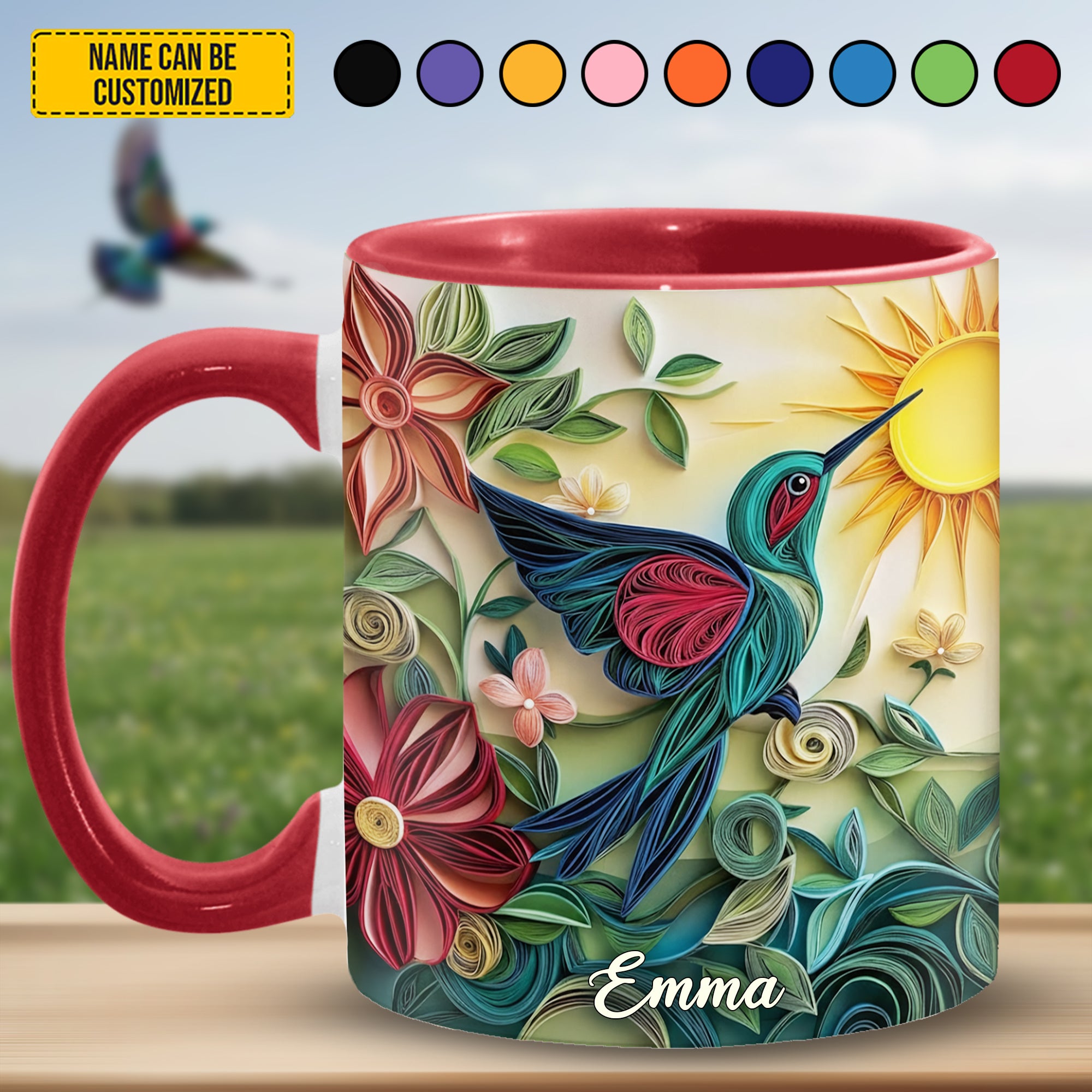 Personalized Hummingbird Accent Mug Hummingbird & Flowers Best Gifts For Hummingbird Lovers