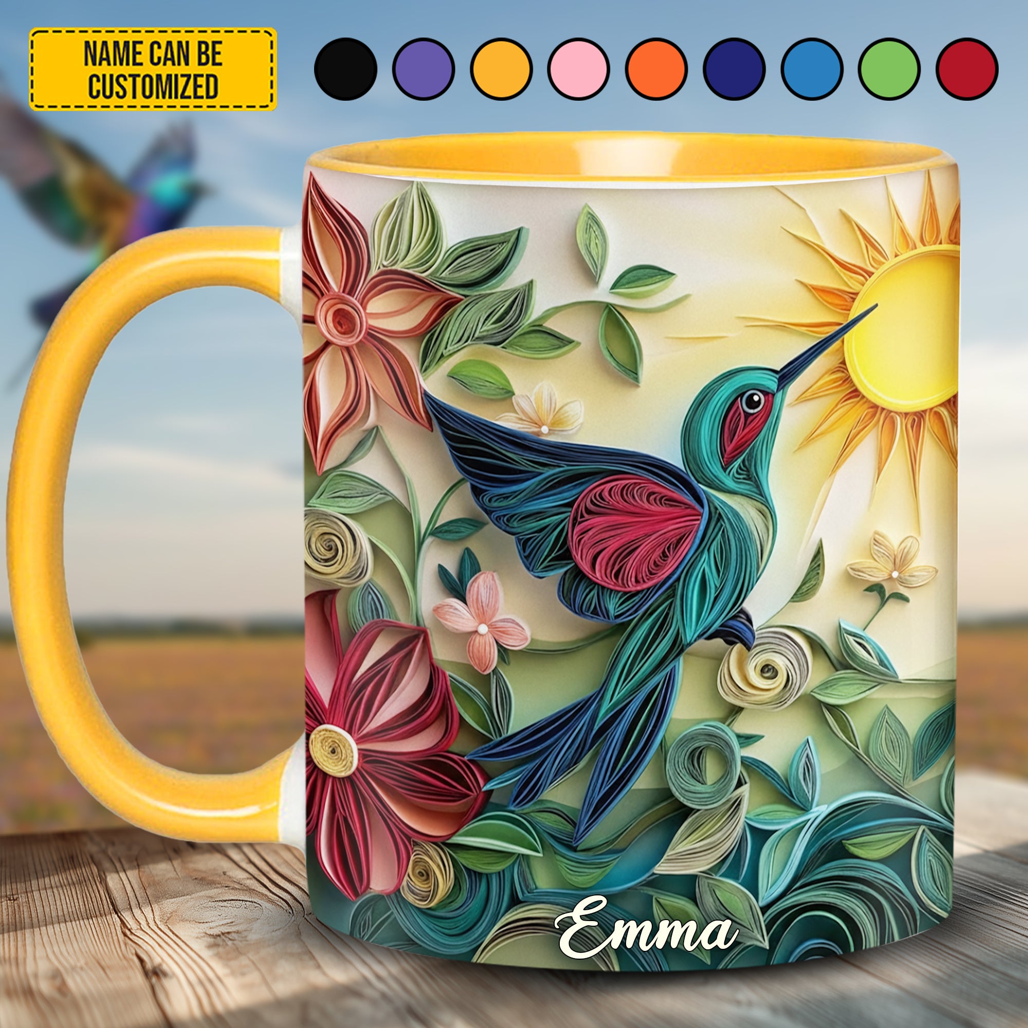 Personalized Hummingbird Accent Mug Hummingbird & Flowers Best Gifts For Hummingbird Lovers - Image 2