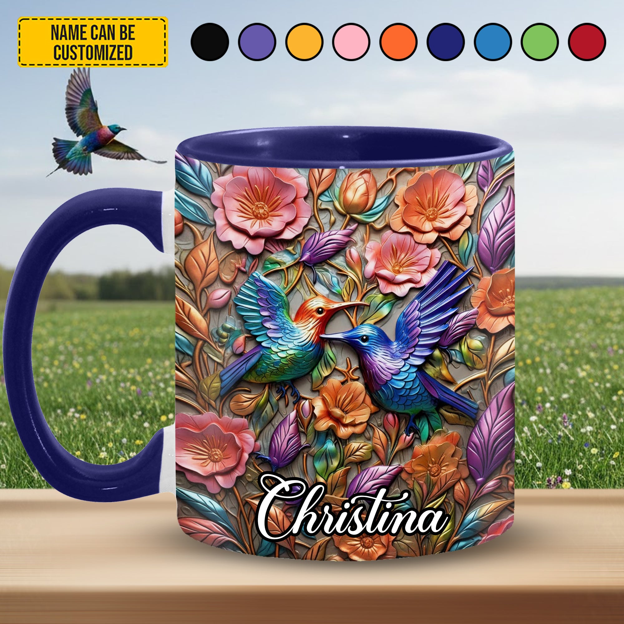 Personalized Hummingbird Accent Mug Hummingbird Flowers Hummingbird Gifts For Grandma - Image 2