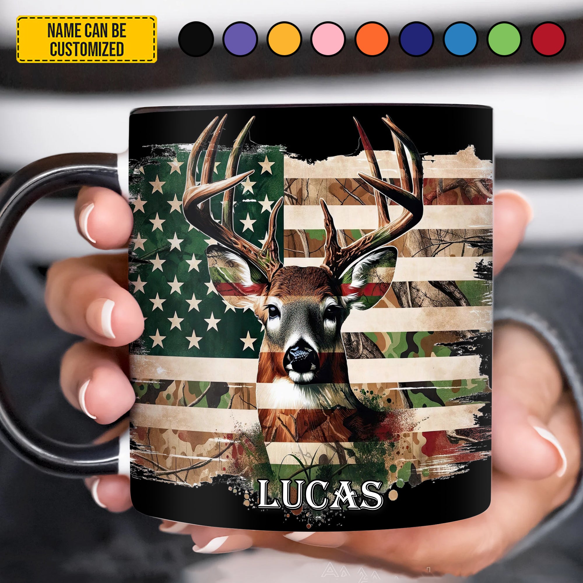 Personalized Hunting Accent Mug Deer Hunting American Flag Birthday Presents For Deer Hunters - Image 2