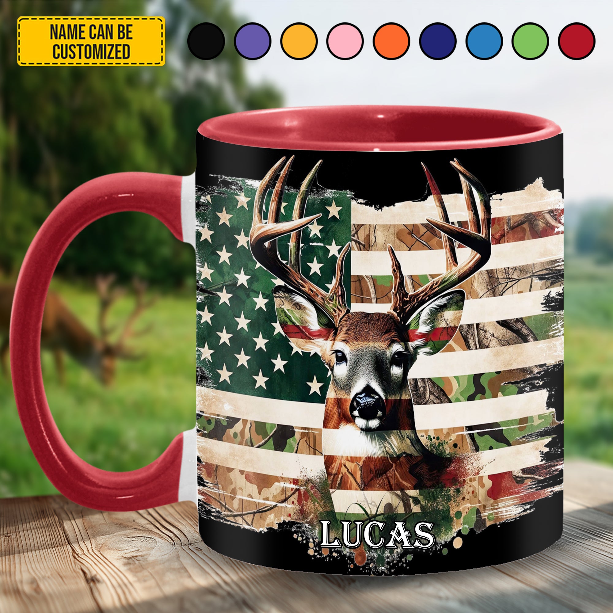 Personalized Hunting Accent Mug Deer Hunting American Flag Birthday Presents For Deer Hunters - Image 4