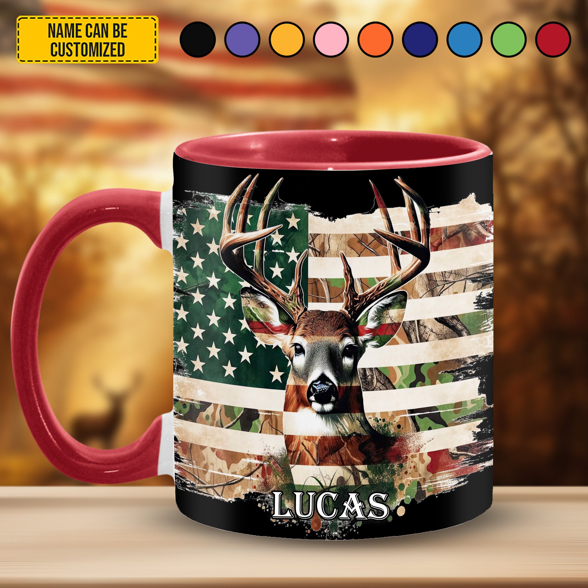 Personalized Hunting Accent Mug Deer Hunting American Flag Birthday Presents For Deer Hunters