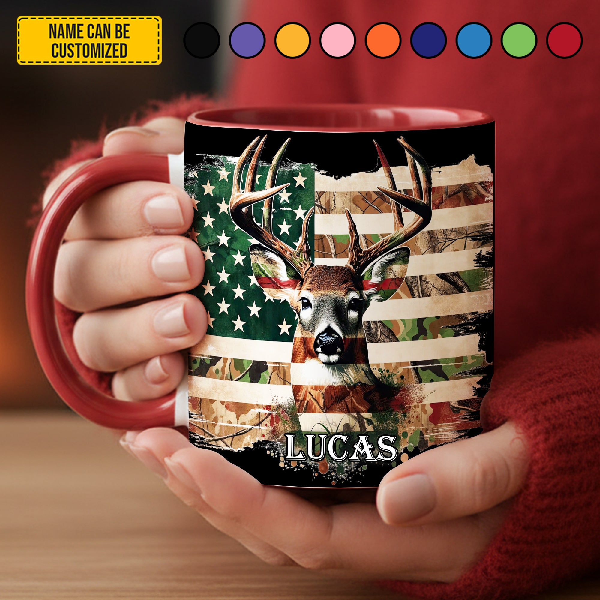 Personalized Hunting Accent Mug Deer Hunting American Flag Birthday Presents For Deer Hunters - Image 5