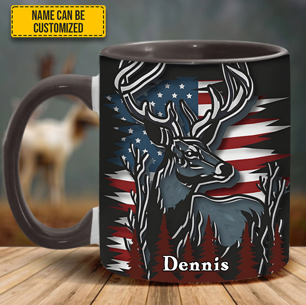 Personalized Hunting Accent Mug Deer USA Flag Deer Hunters Gifts For Husband - Image 4