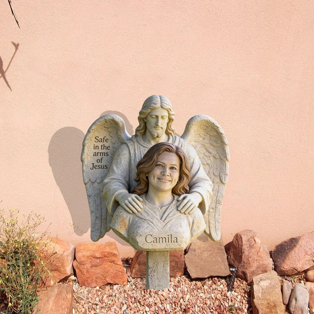 Personalized Memorial Acrylic Garden Sign Safe In The Arms Of Jesus Sympathy Gifts Ideas - Image 2
