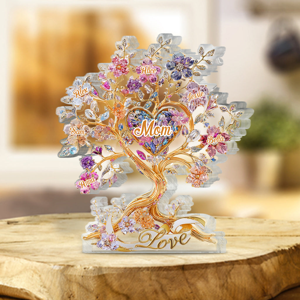 Personalized Mother Custom Shaped Acrylic Plaque Love Mom Tree Hearts And Flower Hippie Style Gifts - Image 3