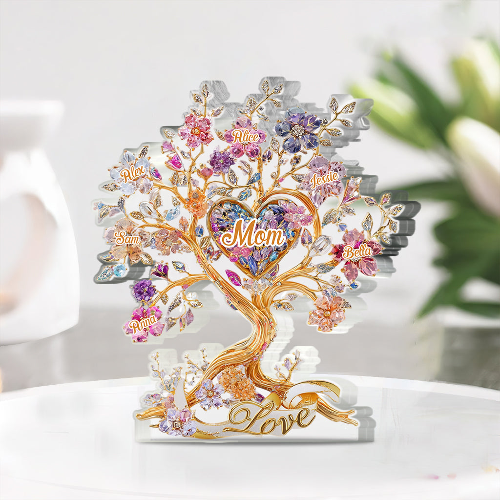 Personalized Mother Custom Shaped Acrylic Plaque Love Mom Tree Hearts And Flower Hippie Style Gifts