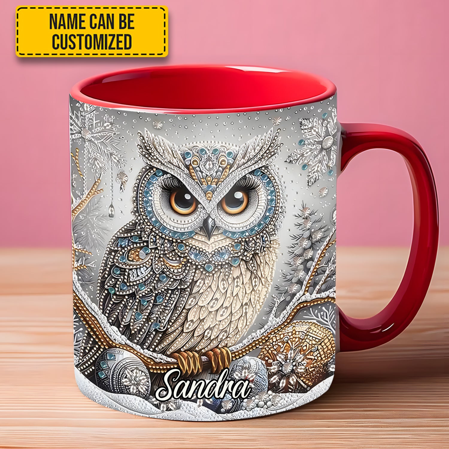 Personalized Owl Accent Mug Beautiful Owl Diamond Best Unique Gifts For Owl Lovers - Image 4