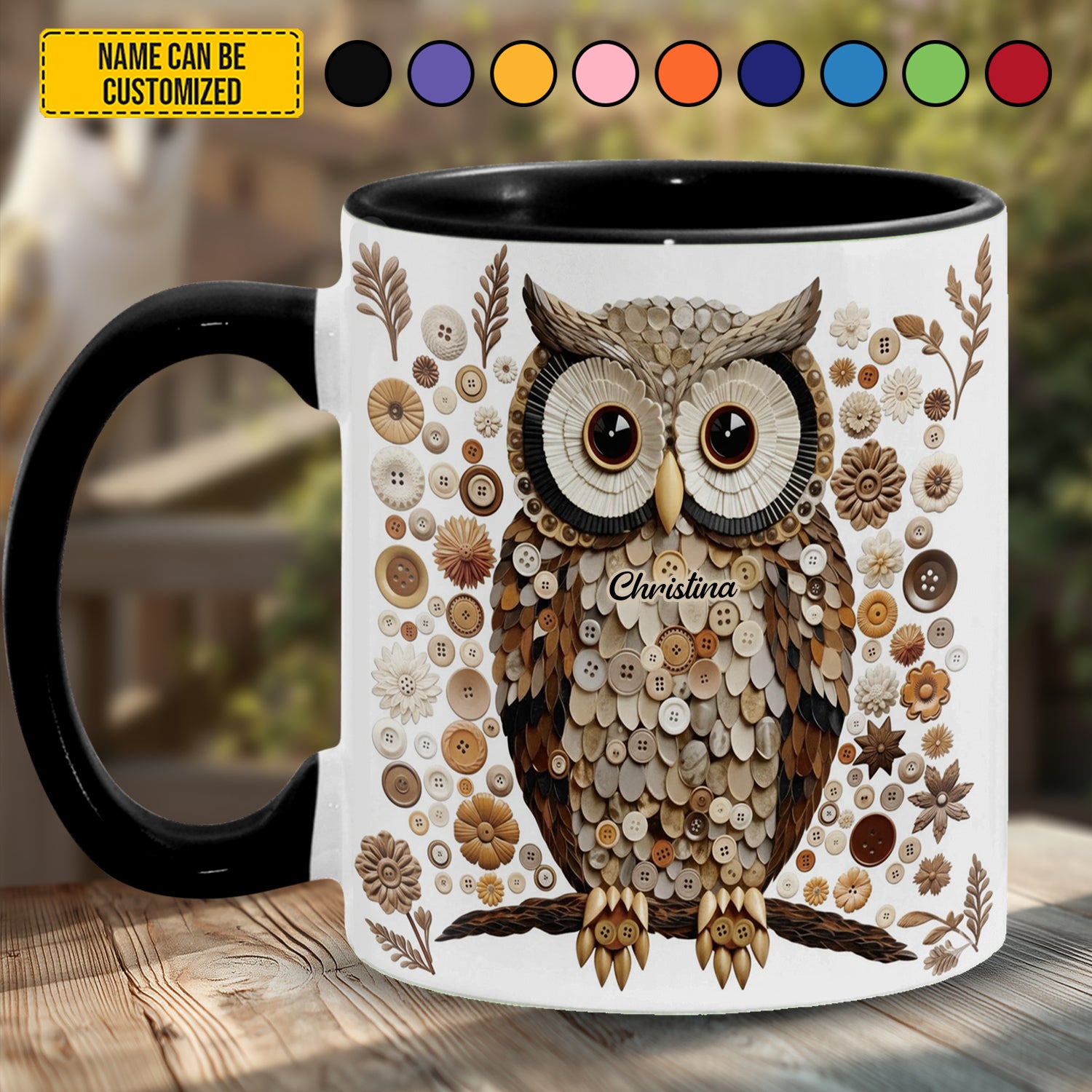Personalized Owl Accent Mug Button Art Owl Owl Gift Ideas For Men - Image 3