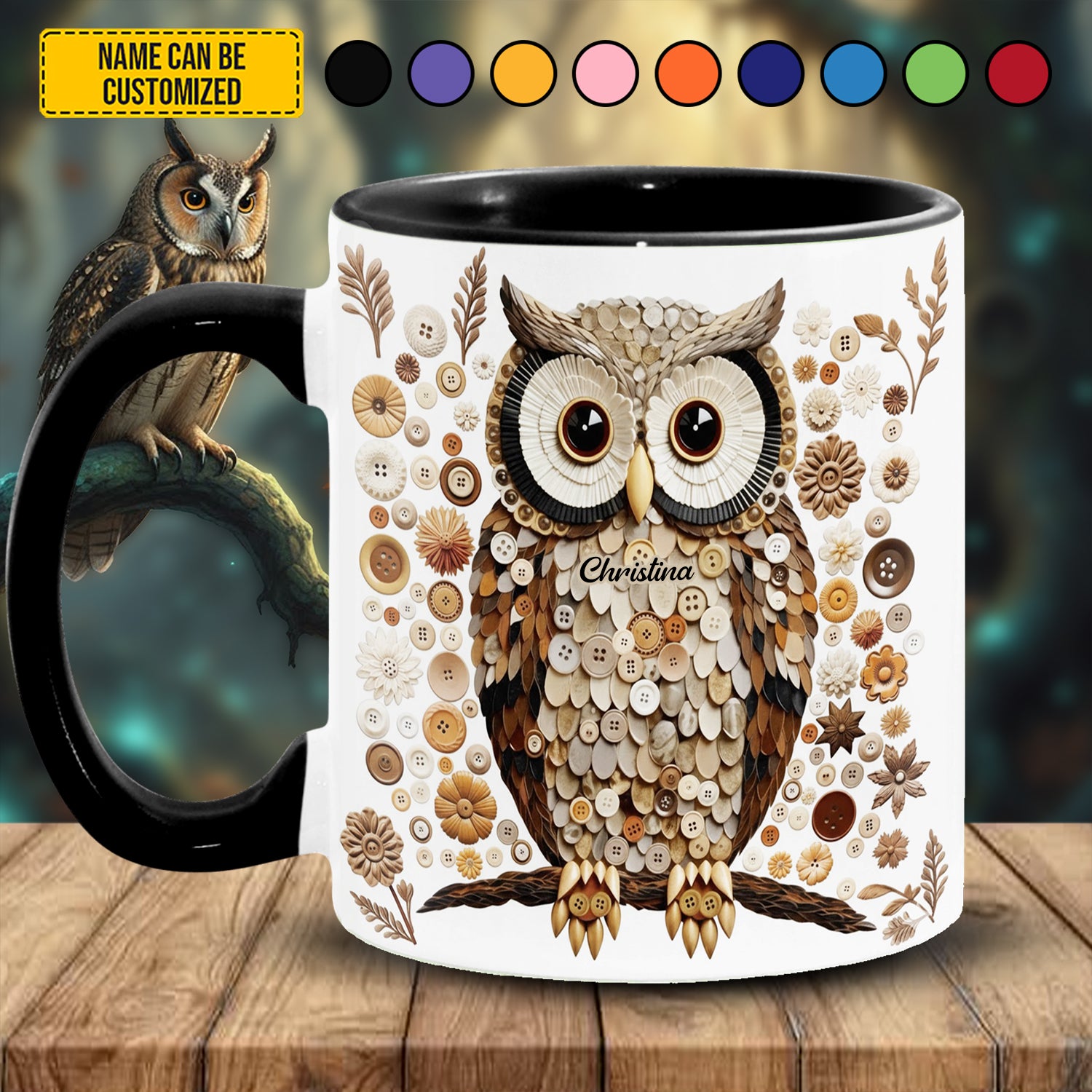 Personalized Owl Accent Mug Button Art Owl Owl Gift Ideas For Men