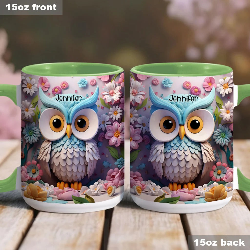 Personalized Owl Accent Mug Cool Owl Cute Owl Themed Gifts - Image 2