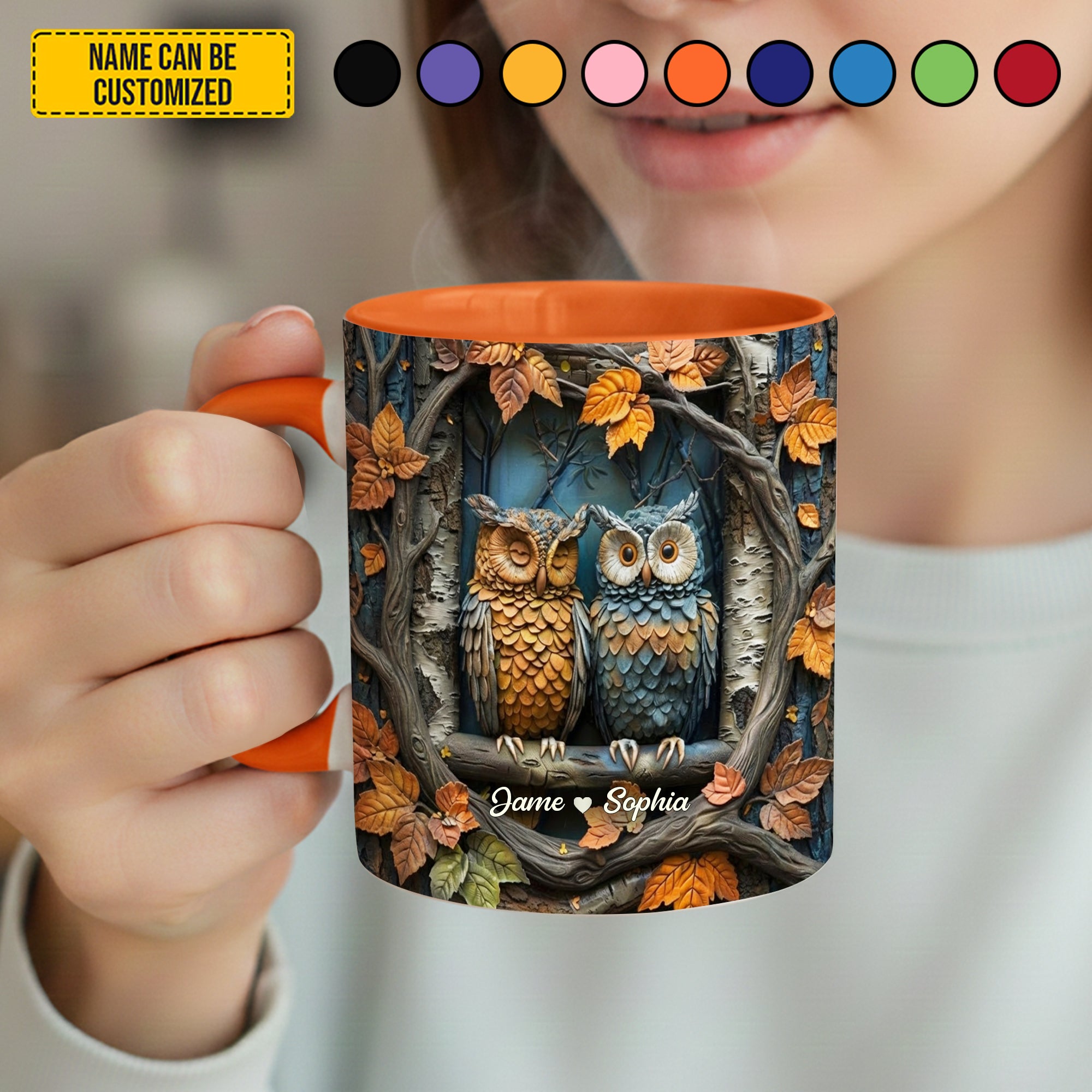 Personalized Owl Accent Mug Cute Couple Owl In Tree Unique Gifts For Owl Lovers - Image 4