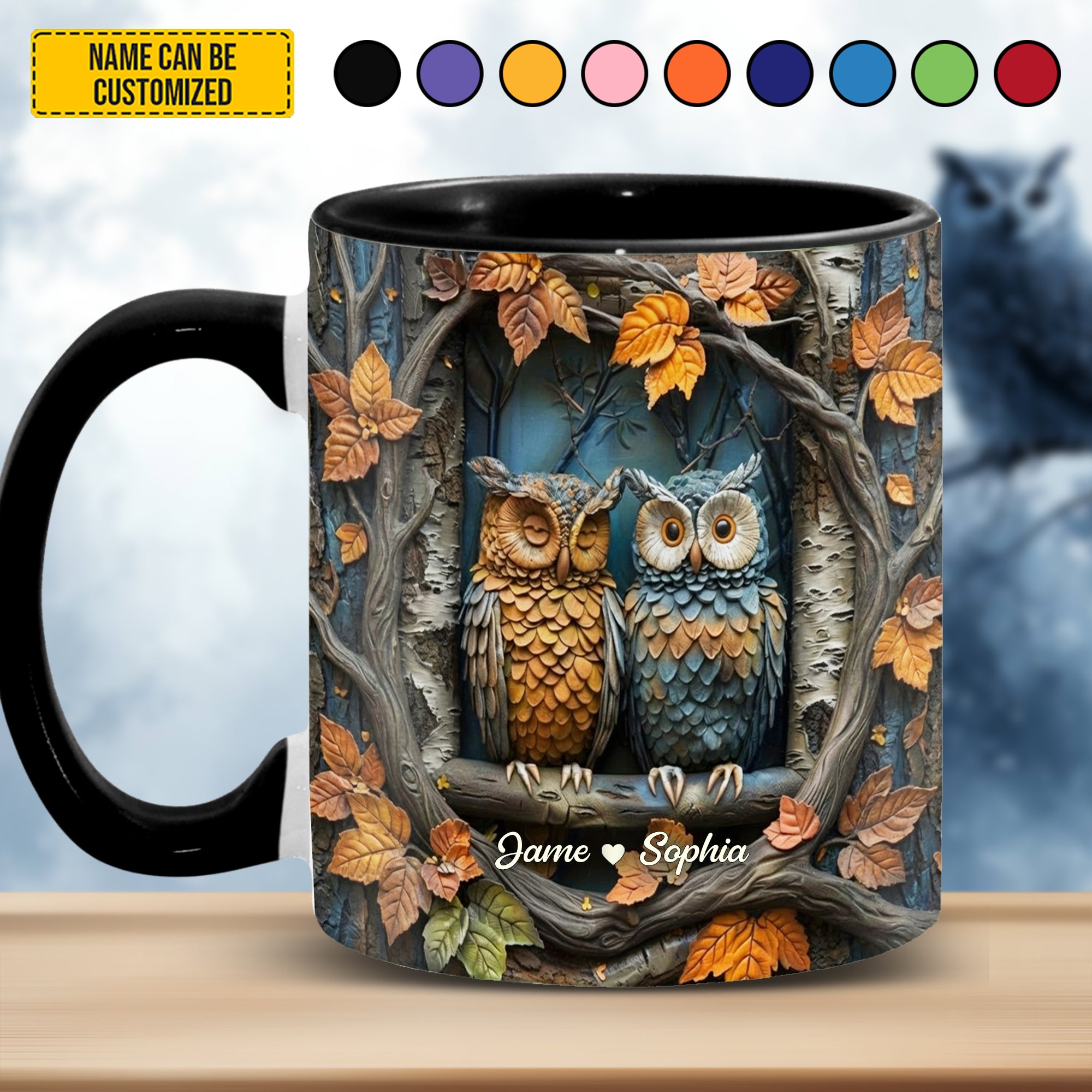 Personalized Owl Accent Mug Cute Couple Owl In Tree Unique Gifts For Owl Lovers - Image 3