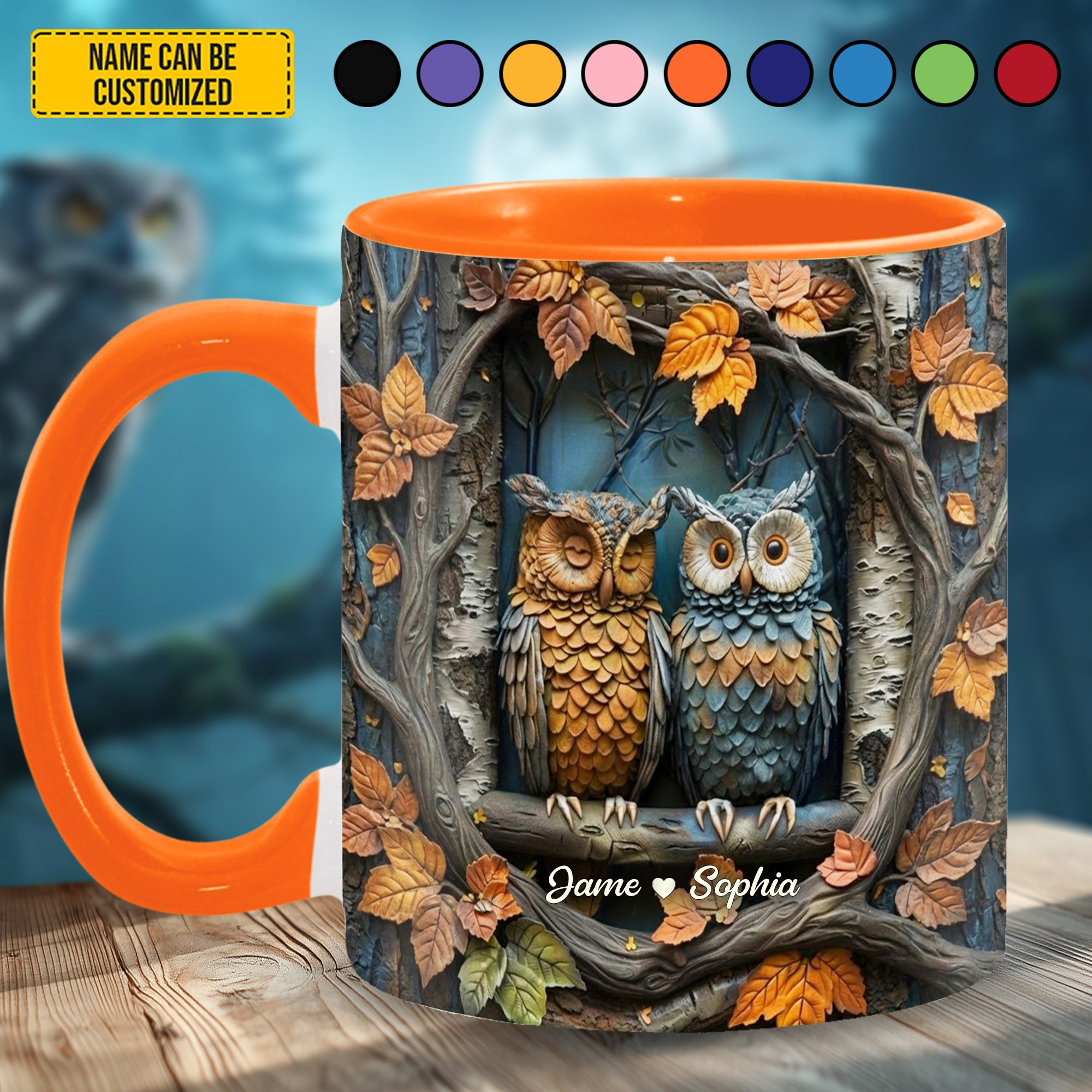 Personalized Owl Accent Mug Cute Couple Owl In Tree Unique Gifts For Owl Lovers