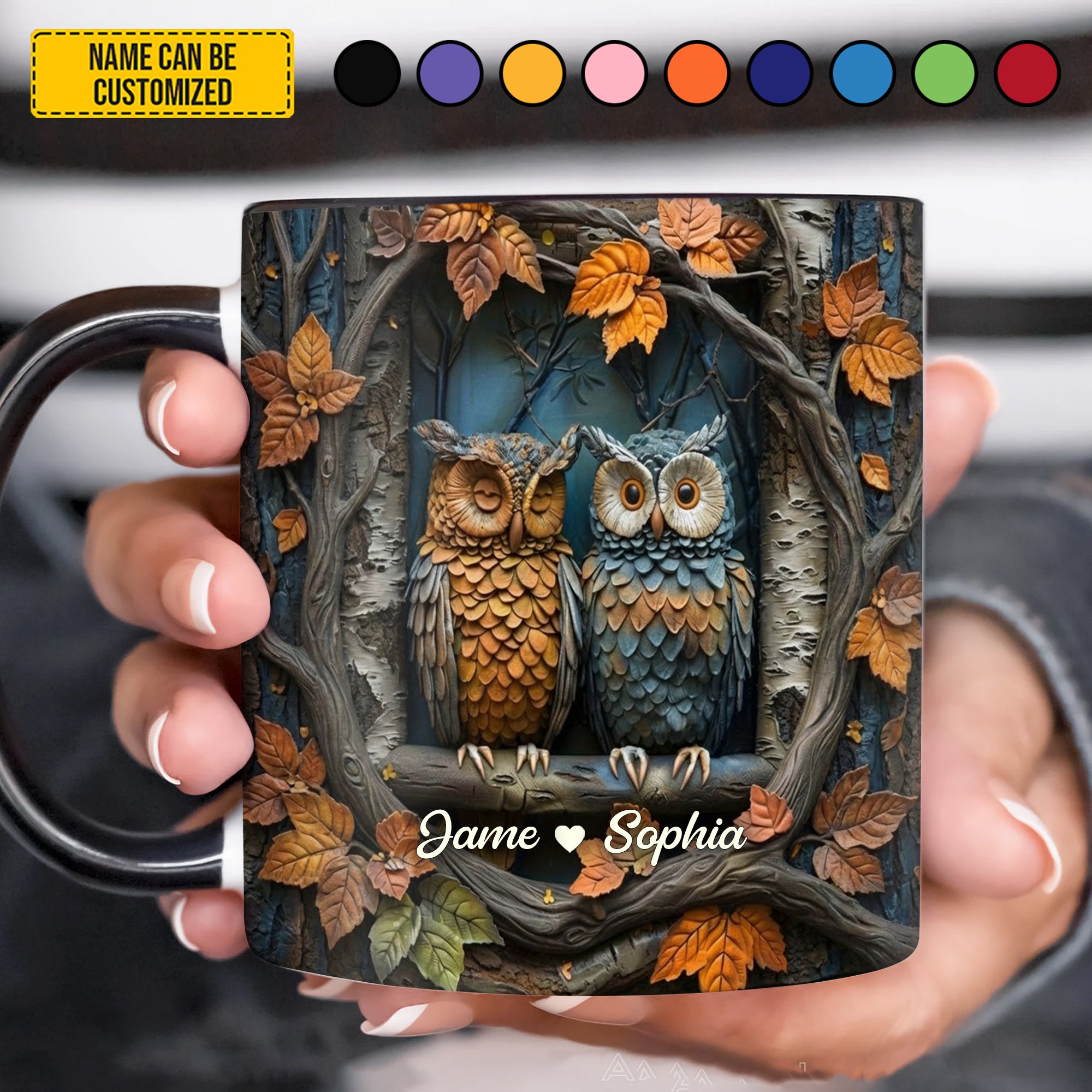 Personalized Owl Accent Mug Cute Couple Owl In Tree Unique Gifts For Owl Lovers - Image 2