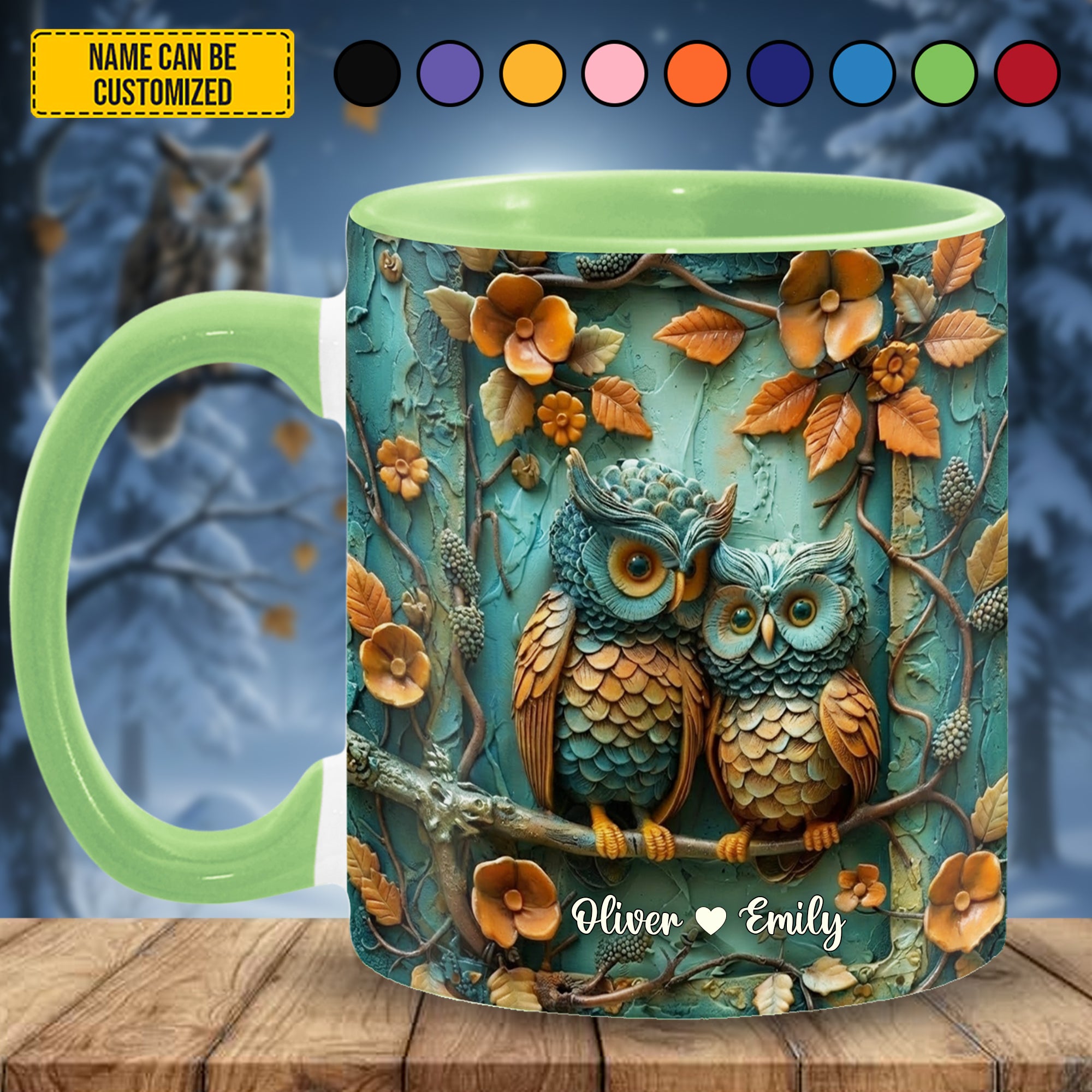 Personalized Owl Accent Mug Cute Couple Owl Owl Gifts For Men - Image 2