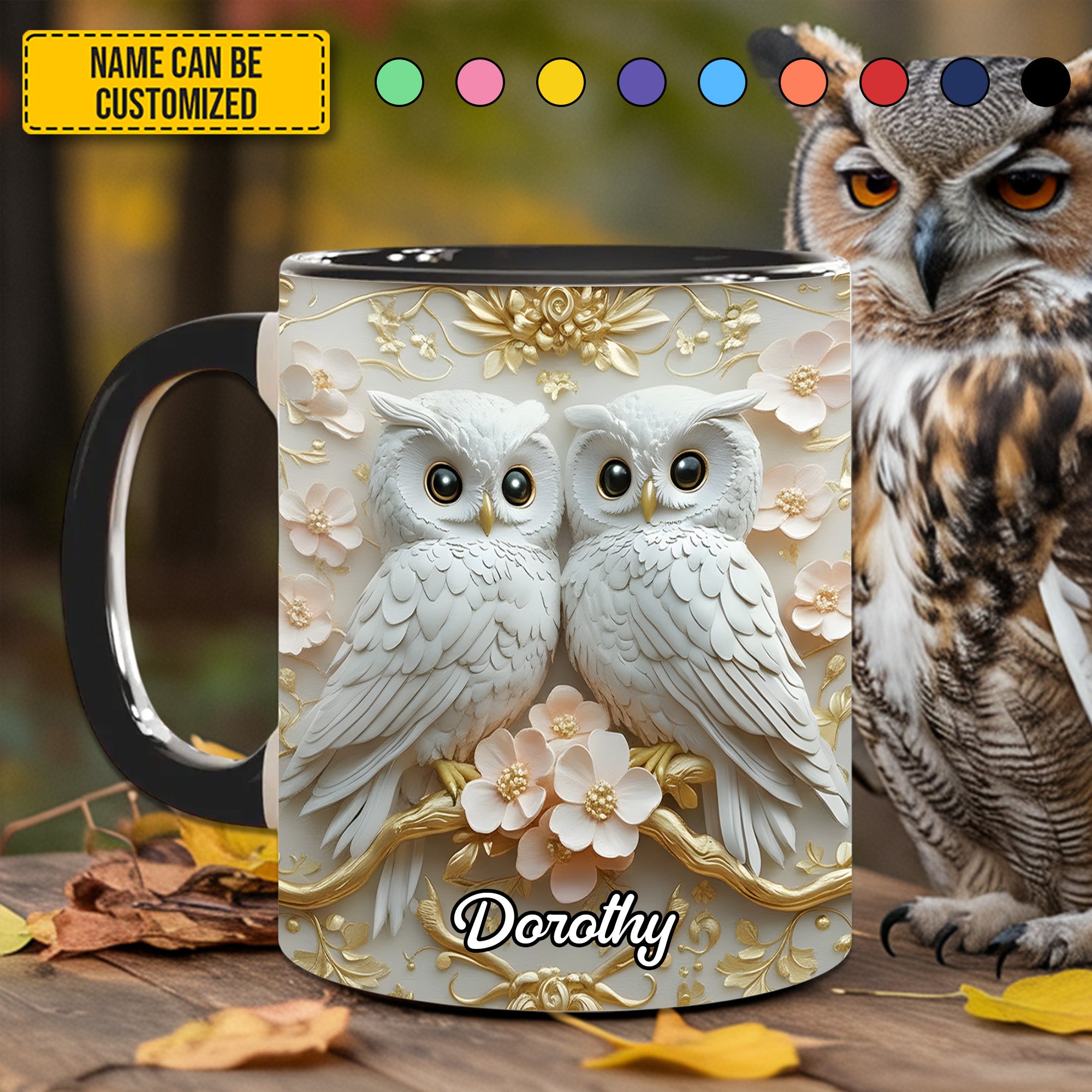 Personalized Owl Accent Mug Cute Couple Owl Owl Gifts For Mom Mother's Day - Image 2