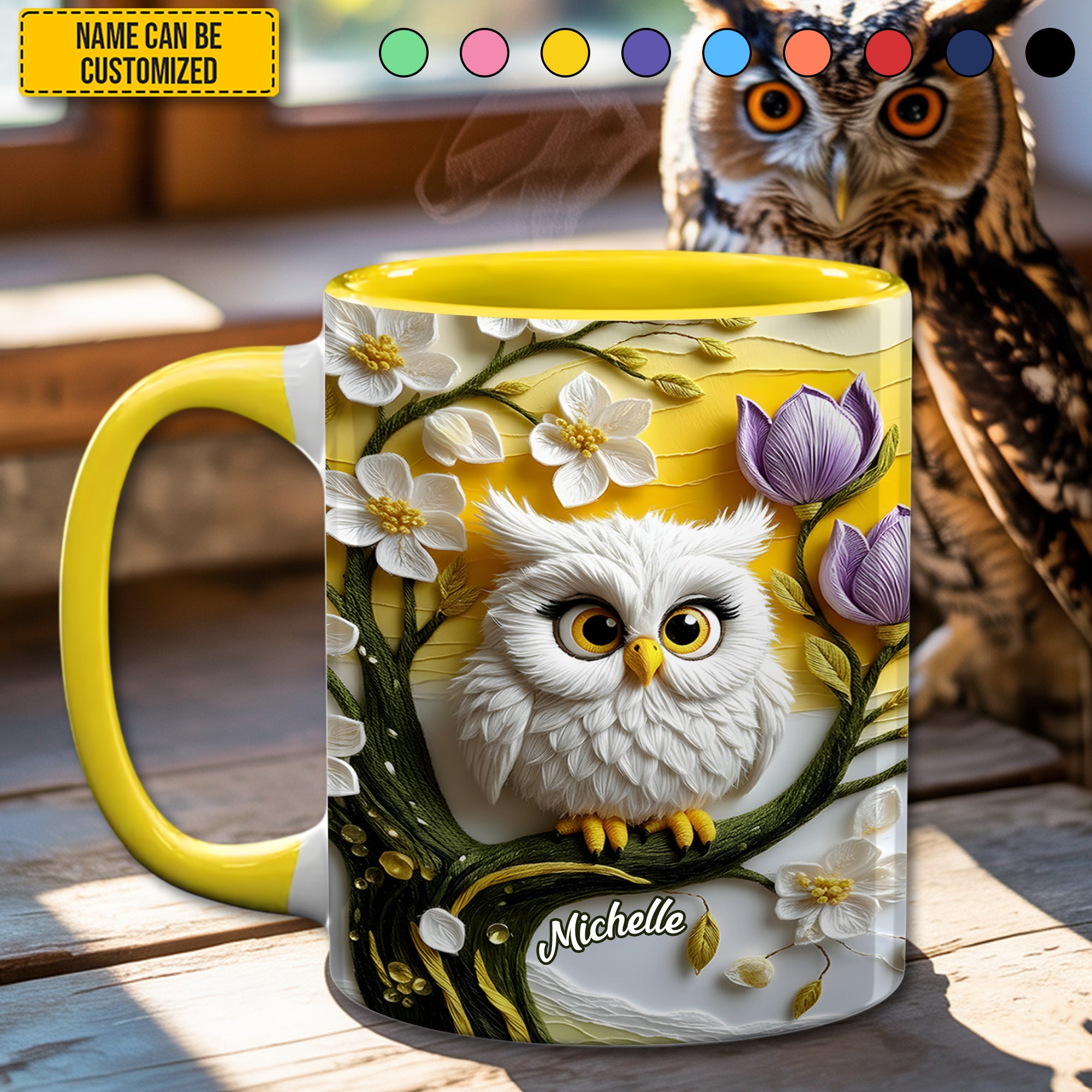 Personalized Owl Accent Mug Cute Owl Flowers Owl Themed Christmas Gifts