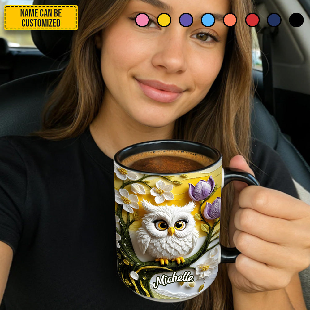 Personalized Owl Accent Mug Cute Owl Flowers Owl Themed Christmas Gifts - Image 3