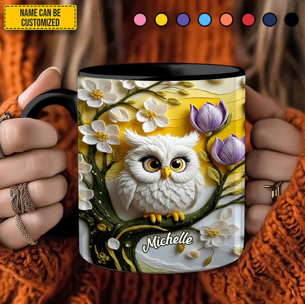 Personalized Owl Accent Mug Cute Owl Flowers Owl Themed Christmas Gifts - Image 4