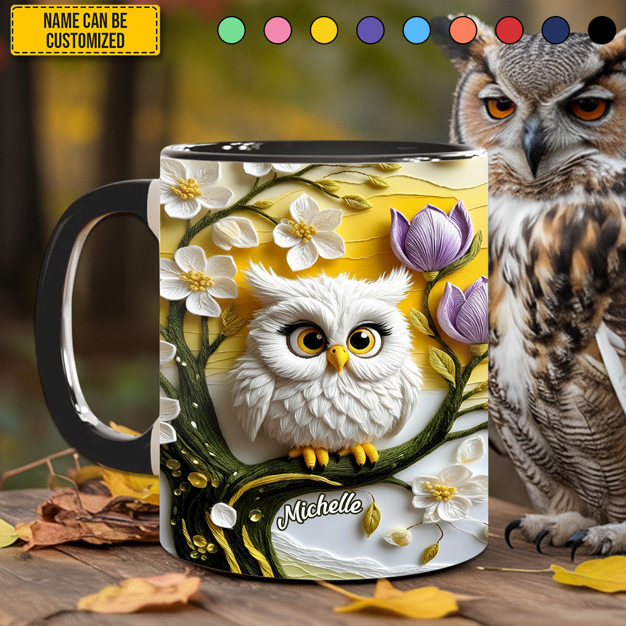 Personalized Owl Accent Mug Cute Owl Flowers Owl Themed Christmas Gifts - Image 2