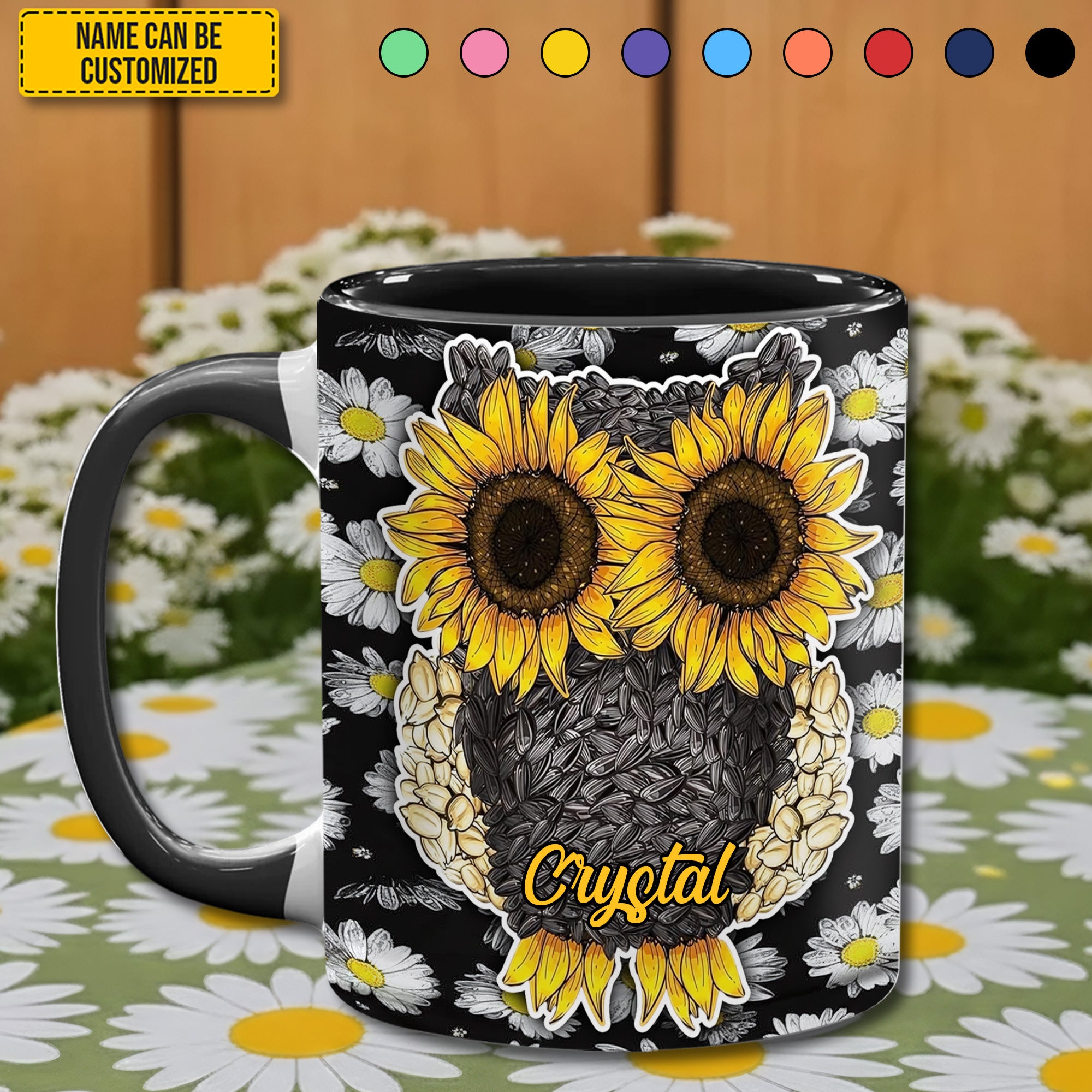 Personalized Owl Accent Mug Owl Sunflower Daisy Best Owl Gift Ideas - Image 2