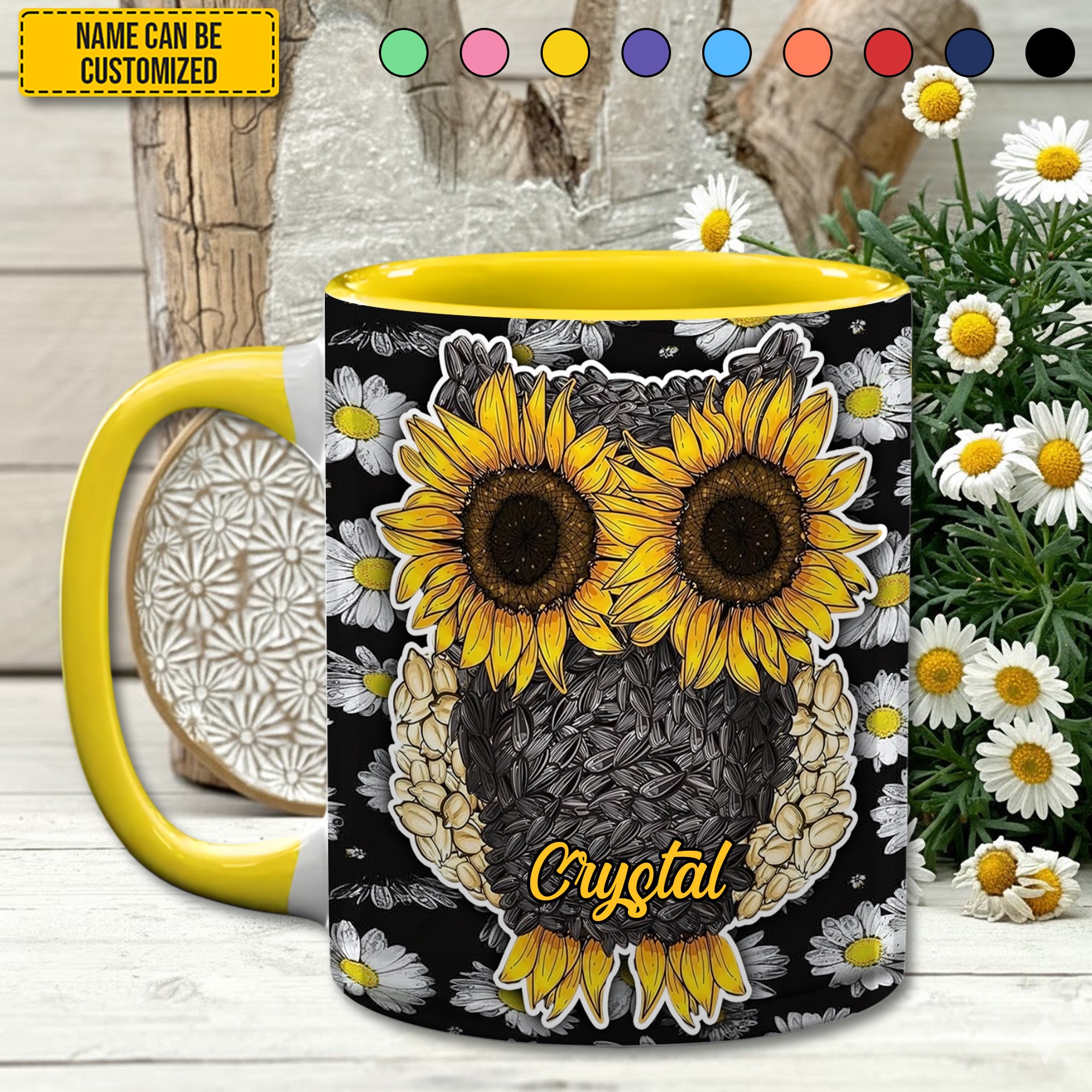 Personalized Owl Accent Mug Owl Sunflower Daisy Best Owl Gift Ideas - Image 3