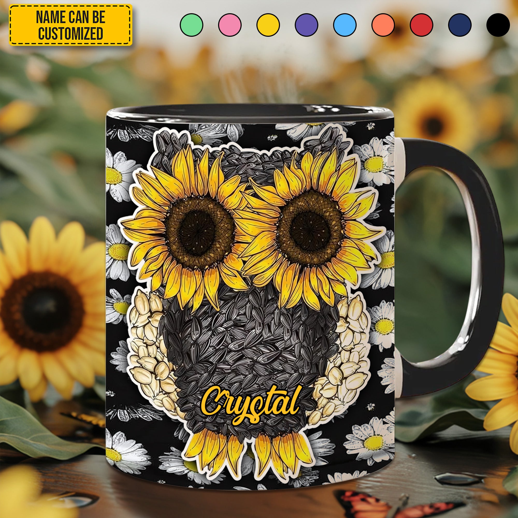 Personalized Owl Accent Mug Owl Sunflower Daisy Best Owl Gift Ideas - Image 4