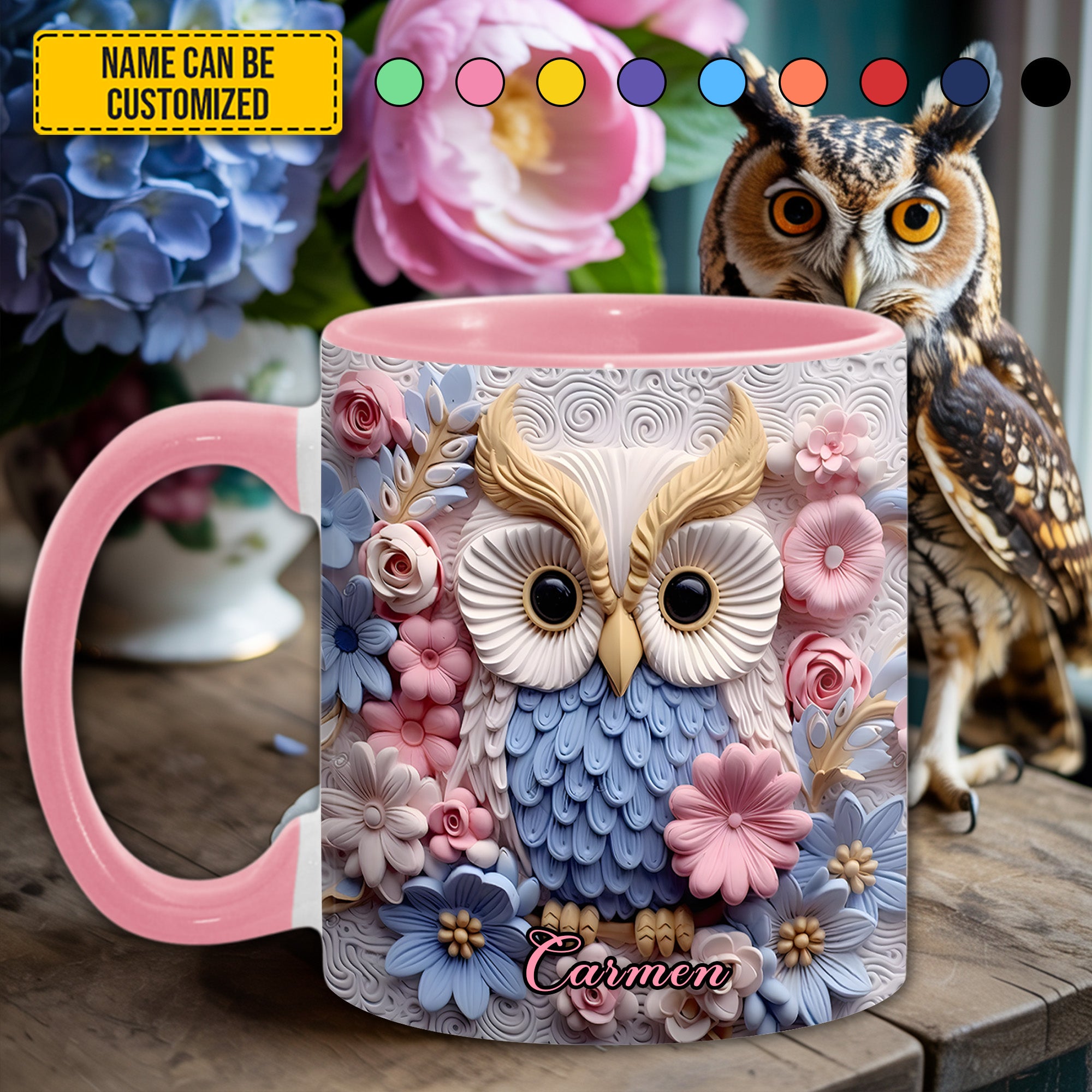 Personalized Owl Accent Mug Owl With Flowers Owl Items For Gifts For Dad